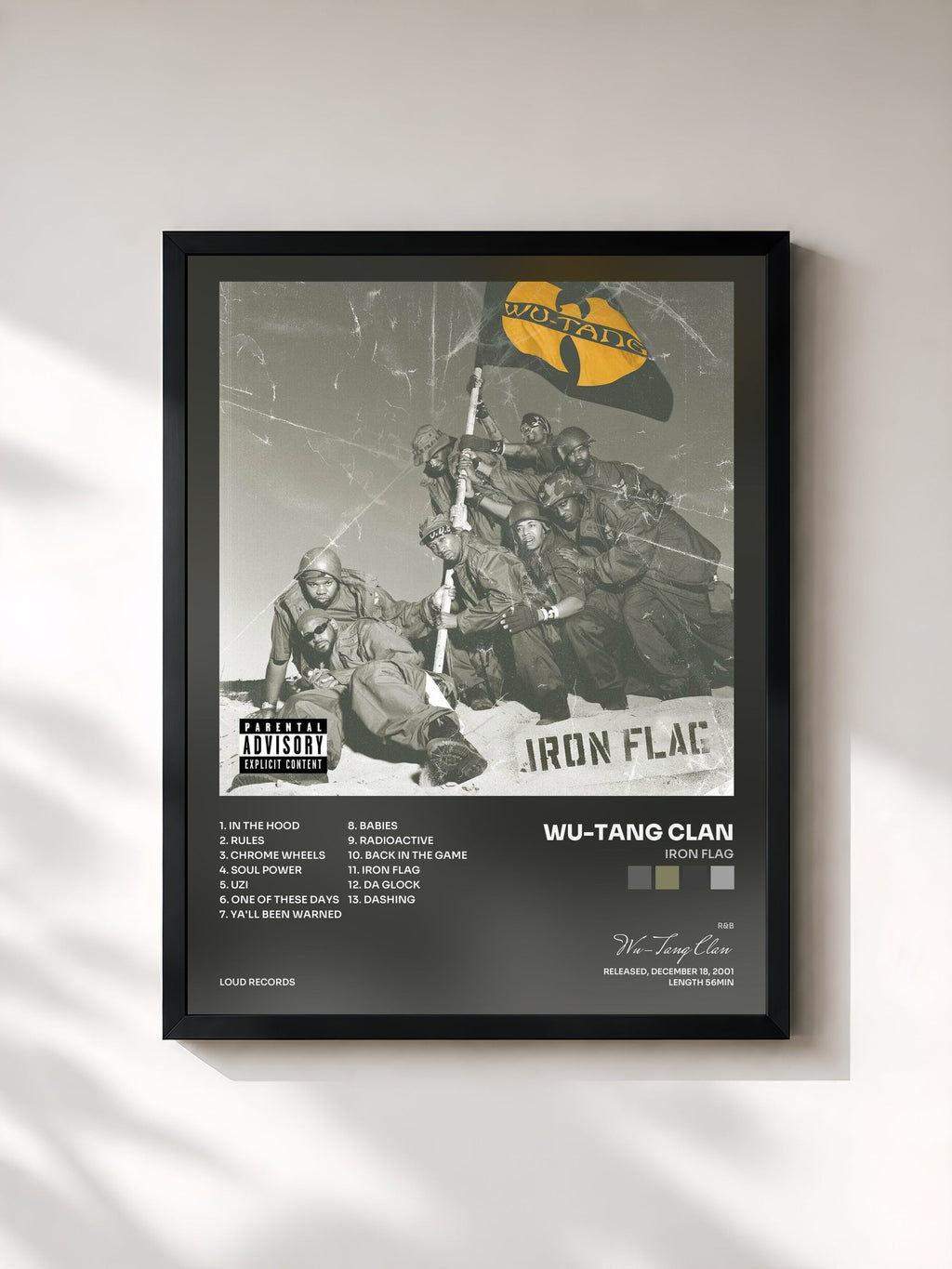 #noir Tableau de l'album Iron Flag de Wu-Tang Clan, cadre noir, imprimé et encadré en France