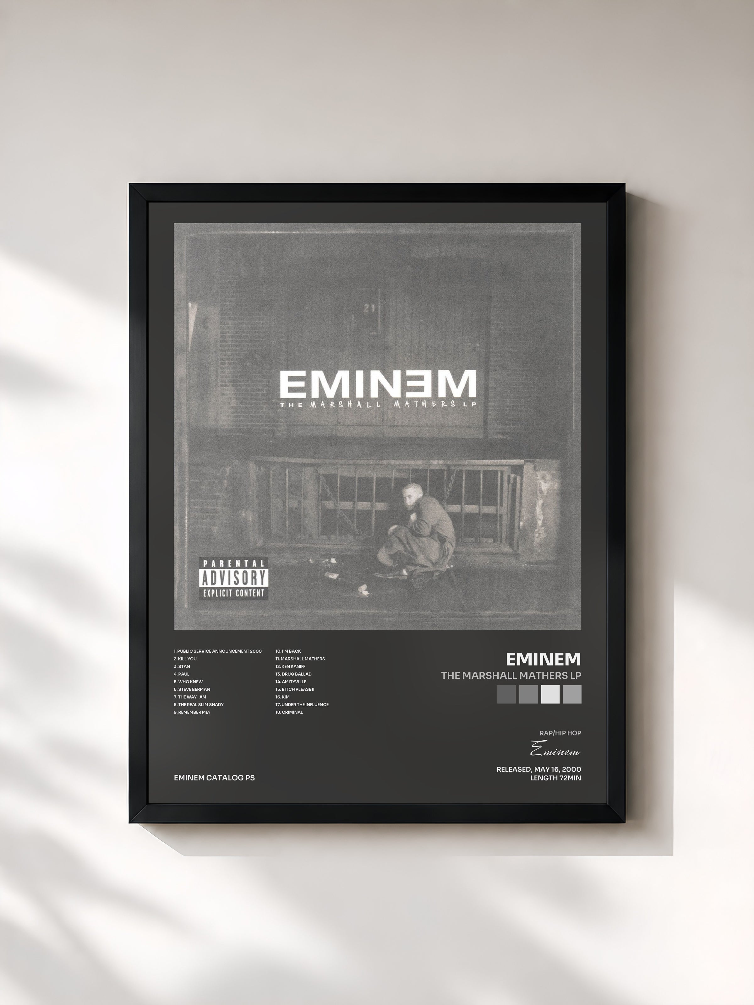#noir Tableau de l'album The Marshall Mathers LP de Eminem, cadre noir, imprimé et encadré en France