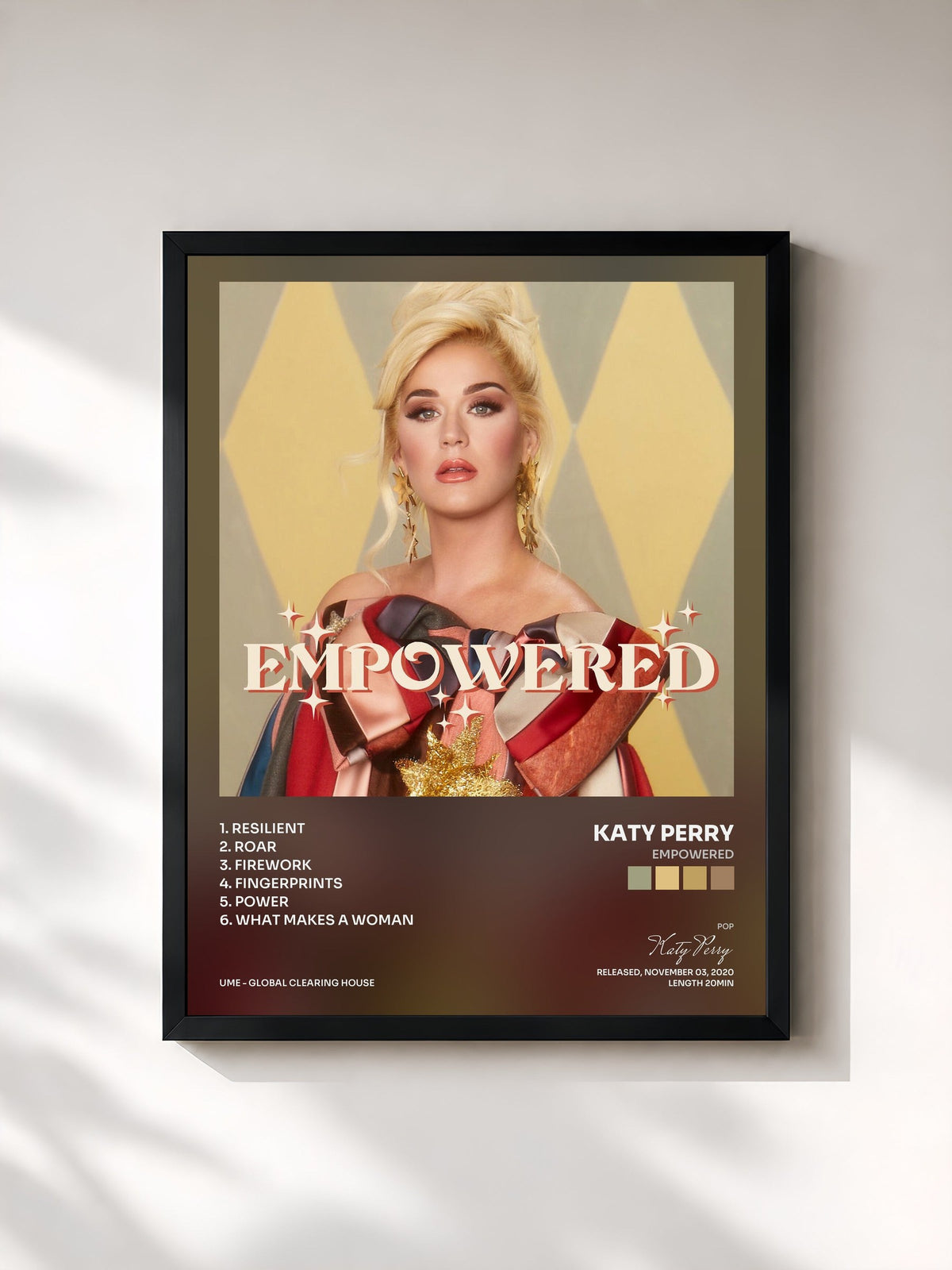 #noir Tableau de l'album Empowered de Katy Perry, cadre noir, imprimé et encadré en France