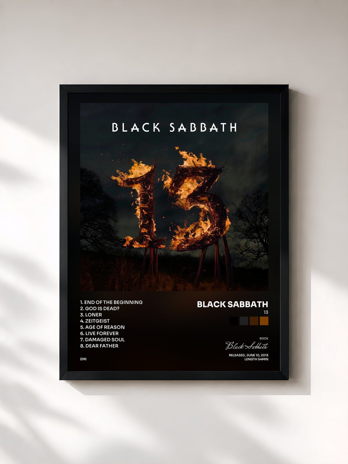 #noir Tableau de l'album 13 de Black Sabbath, cadre noir, imprimé et encadré en France