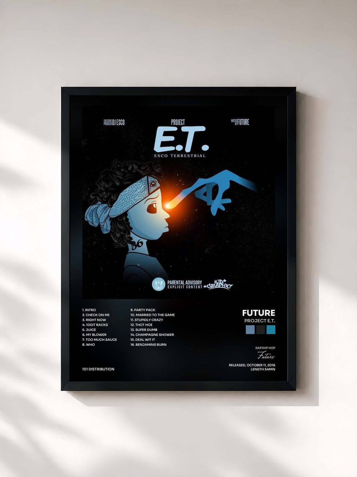 #noir Tableau de l'album Project E.T. de Future, cadre noir, imprimé et encadré en France
