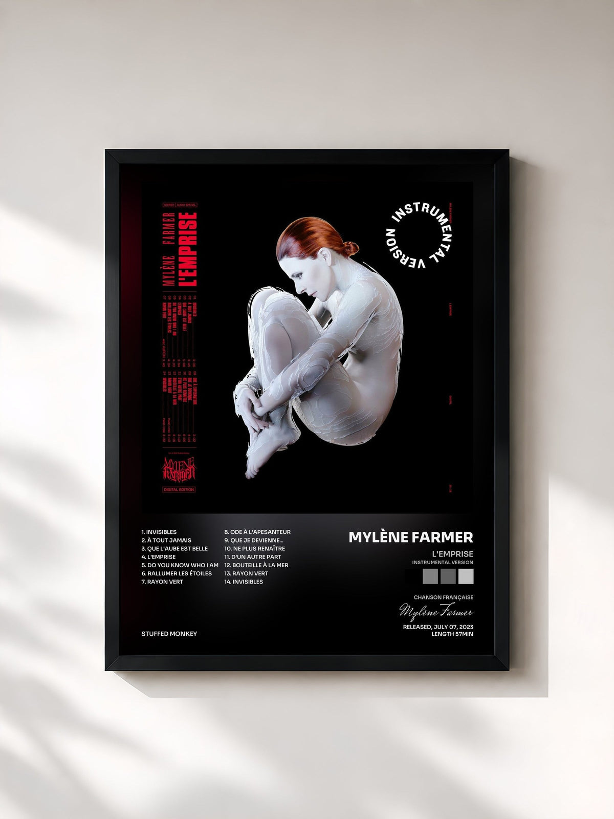 #noir Tableau de l'album L'Emprise (Instrumental Version) de Mylène Farmer, cadre noir, imprimé et encadré en France