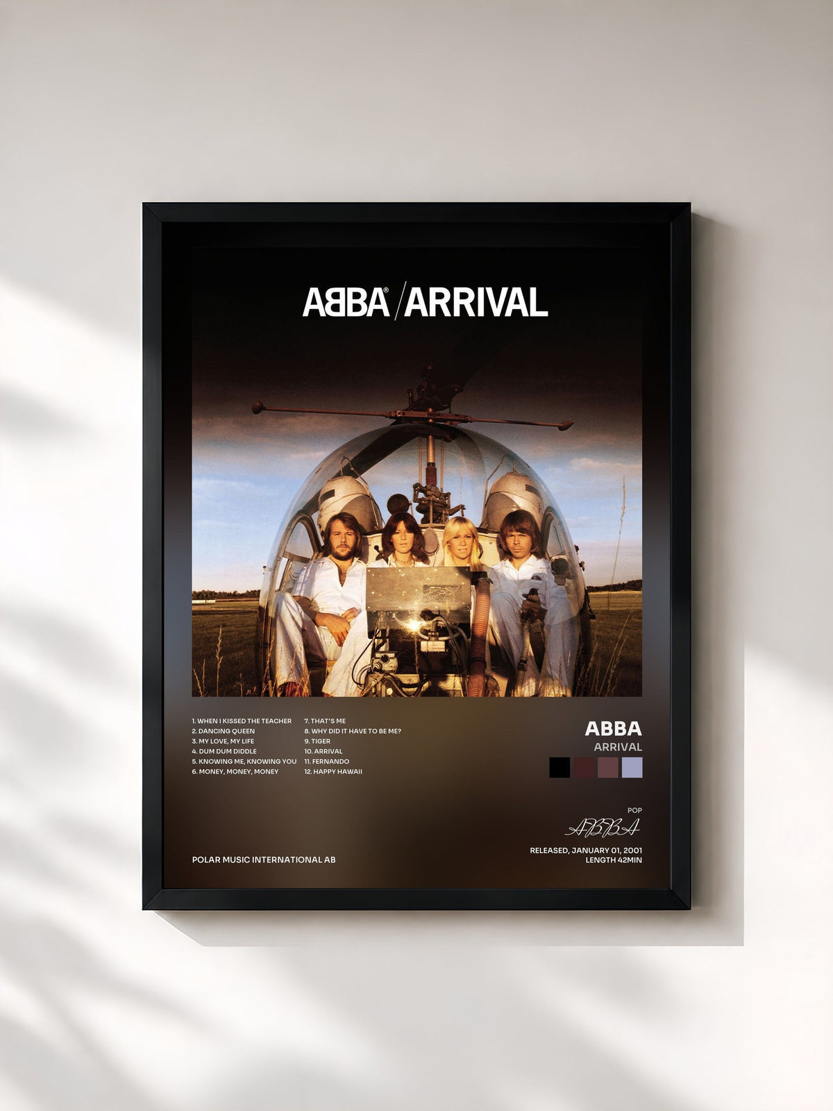 #noir Tableau de l'album Arrival de ABBA, cadre noir, imprimé et encadré en France