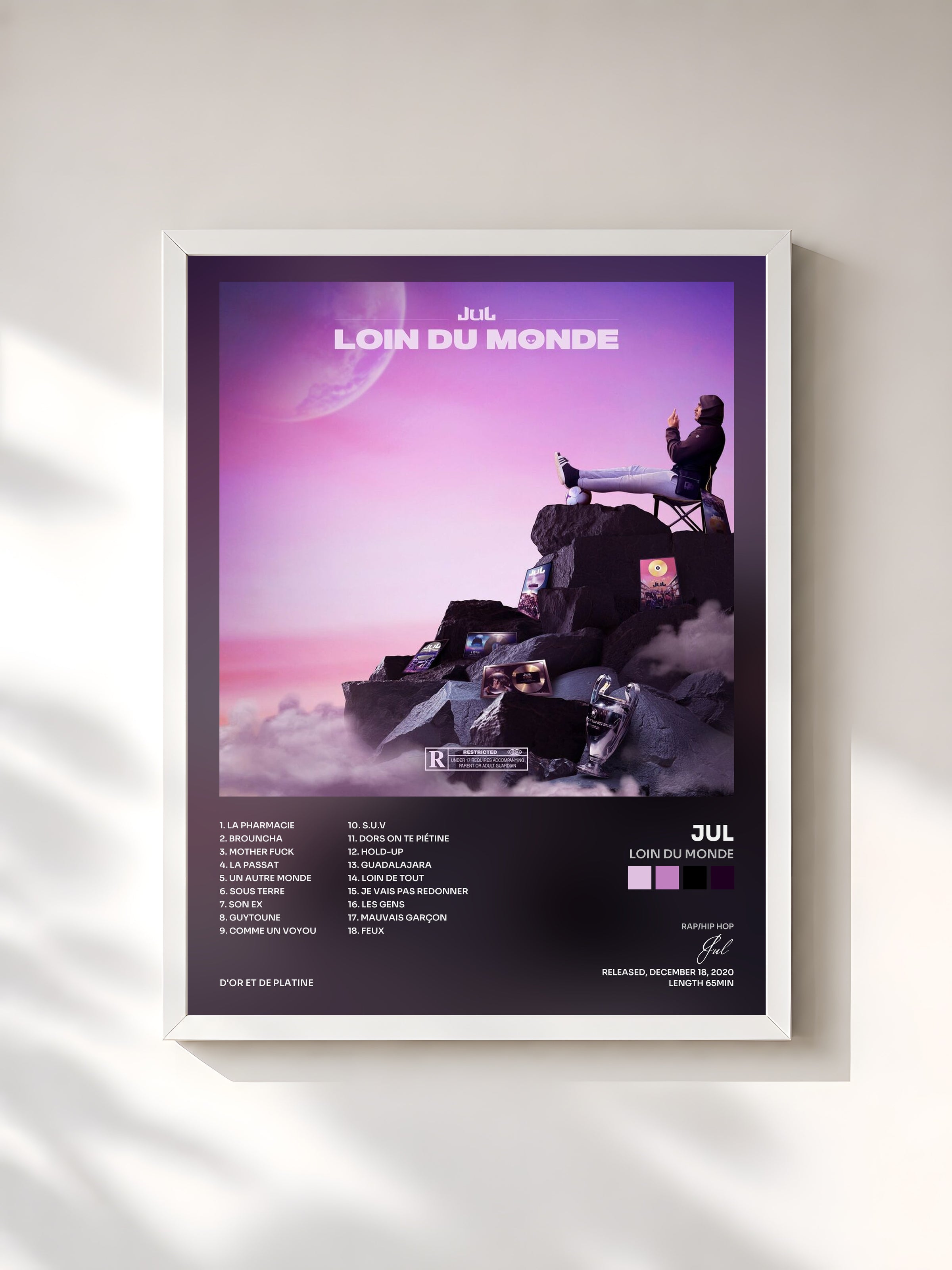 #blanc Loin du monde by Jul as a framed art print, white frame, printed and framed in France