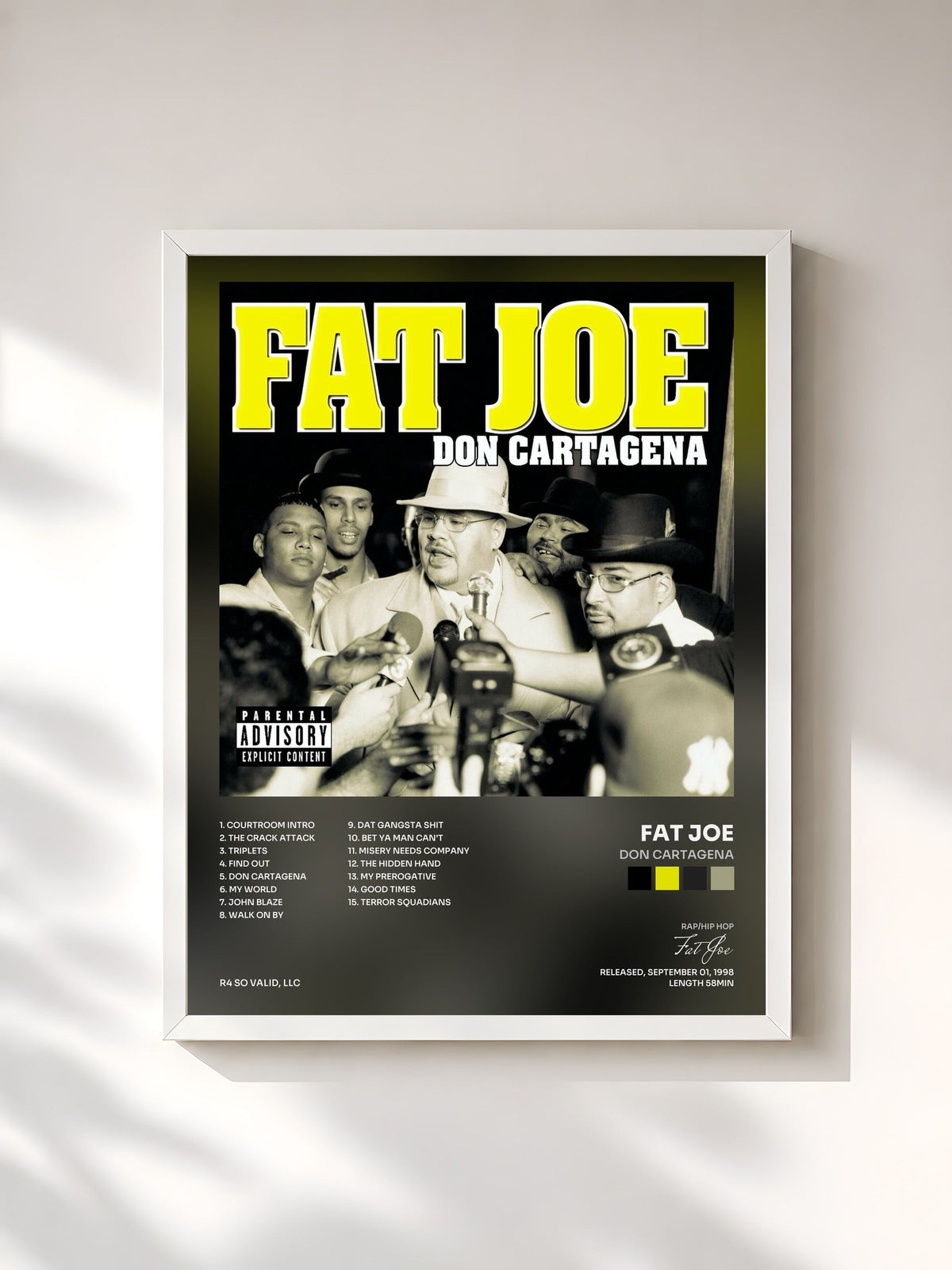 #blanc Tableau de l'album Don Cartagena de Fat Joe, cadre blanc, imprimé et encadré en France