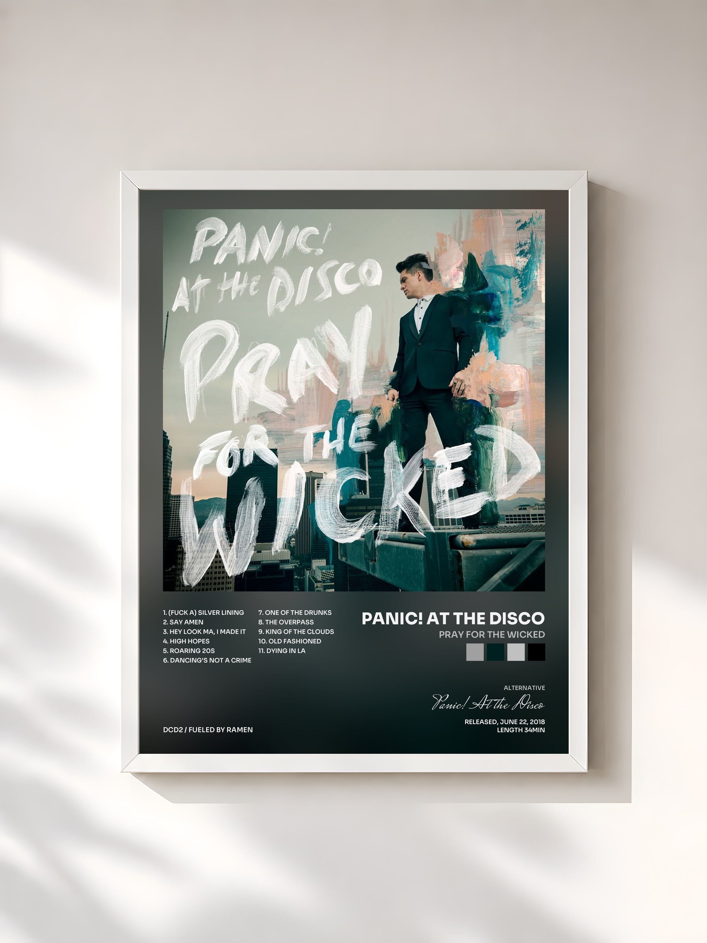 #blanc Pray for the Wicked by Panic! At the Disco as a framed art print, white frame, printed and framed in France