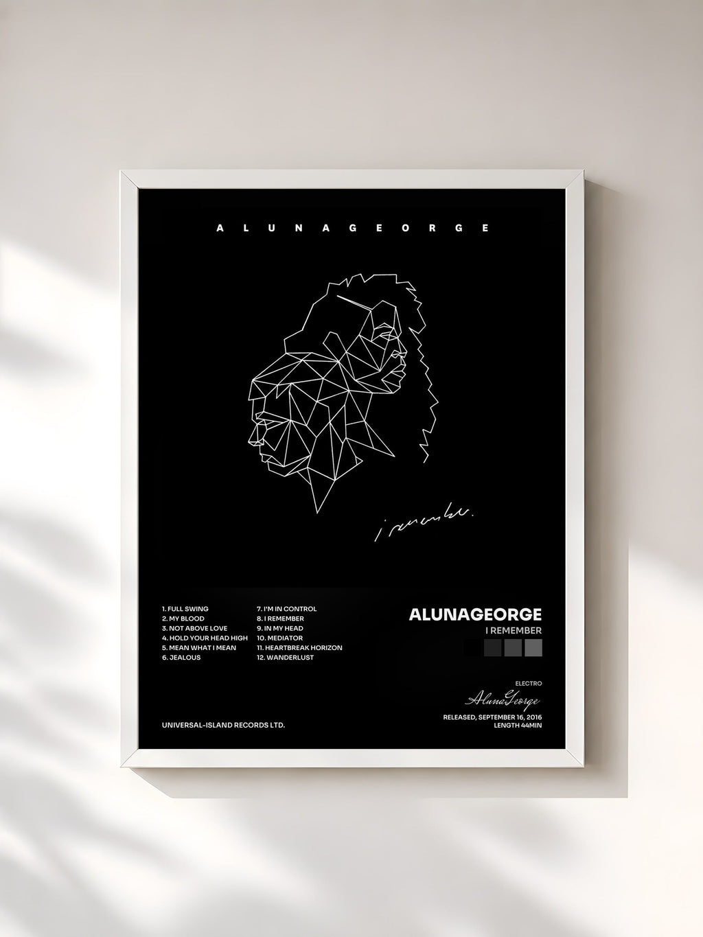 #blanc Tableau de l'album I Remember de AlunaGeorge, cadre blanc, imprimé et encadré en France