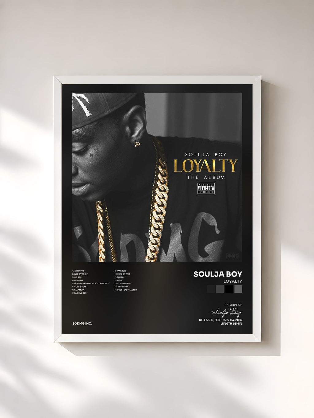 #blanc Loyalty de Soulja Boy en lámina enmarcada, marco blanco, impresa y enmarcada en Francia