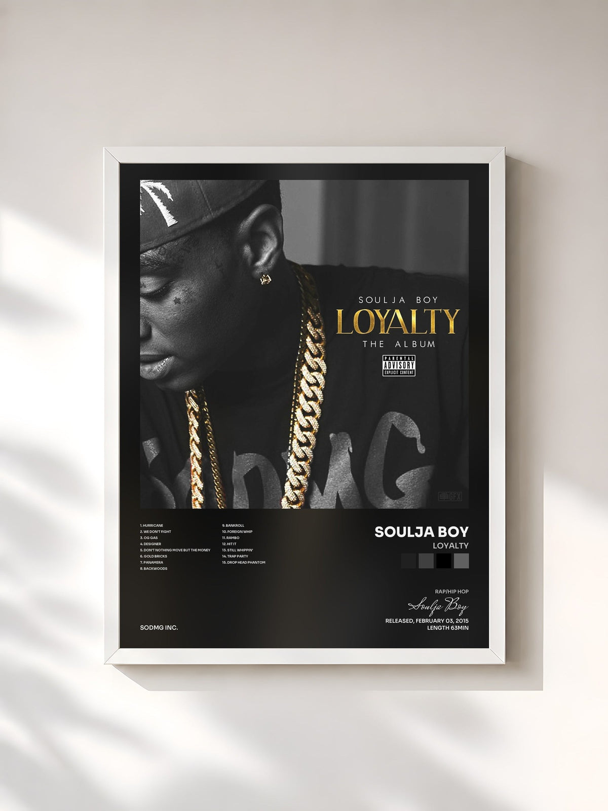#blanc Loyalty by Soulja Boy as a framed art print, white frame, printed and framed in France