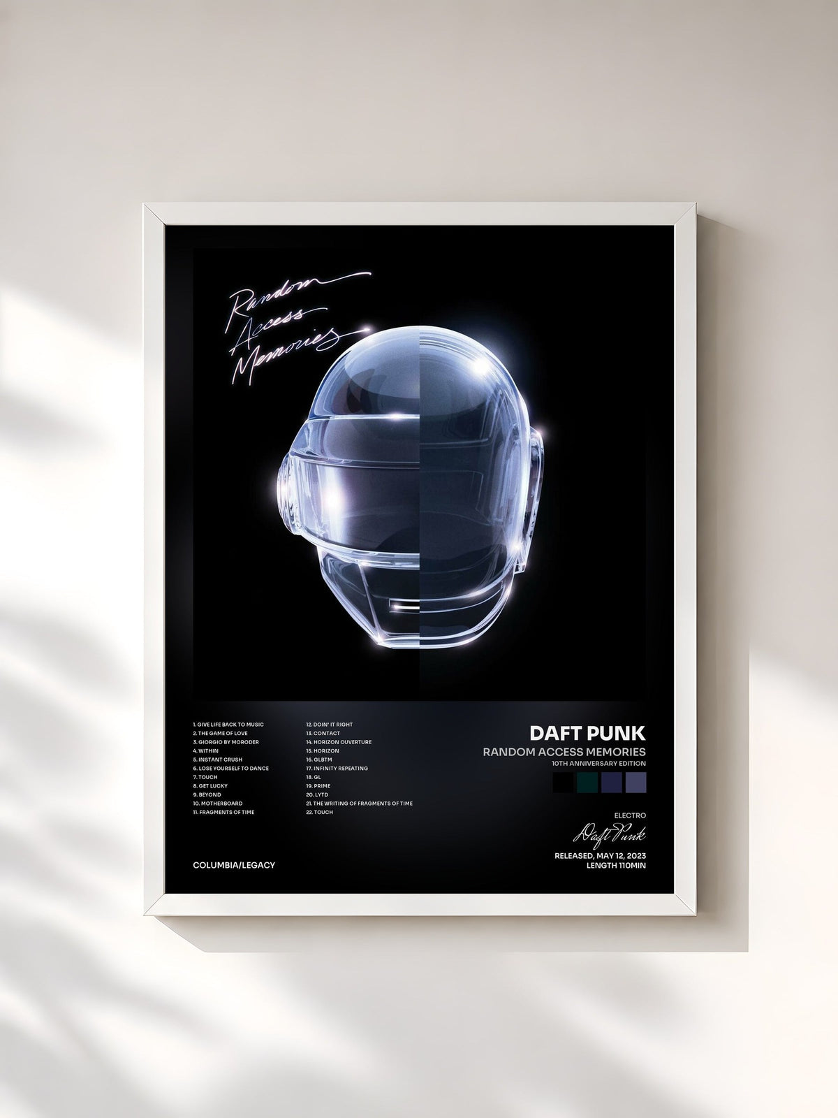 #blanc Tableau de l'album Random Access Memories (10th Anniversary Edition) de Daft Punk, cadre blanc, imprimé et encadré en France