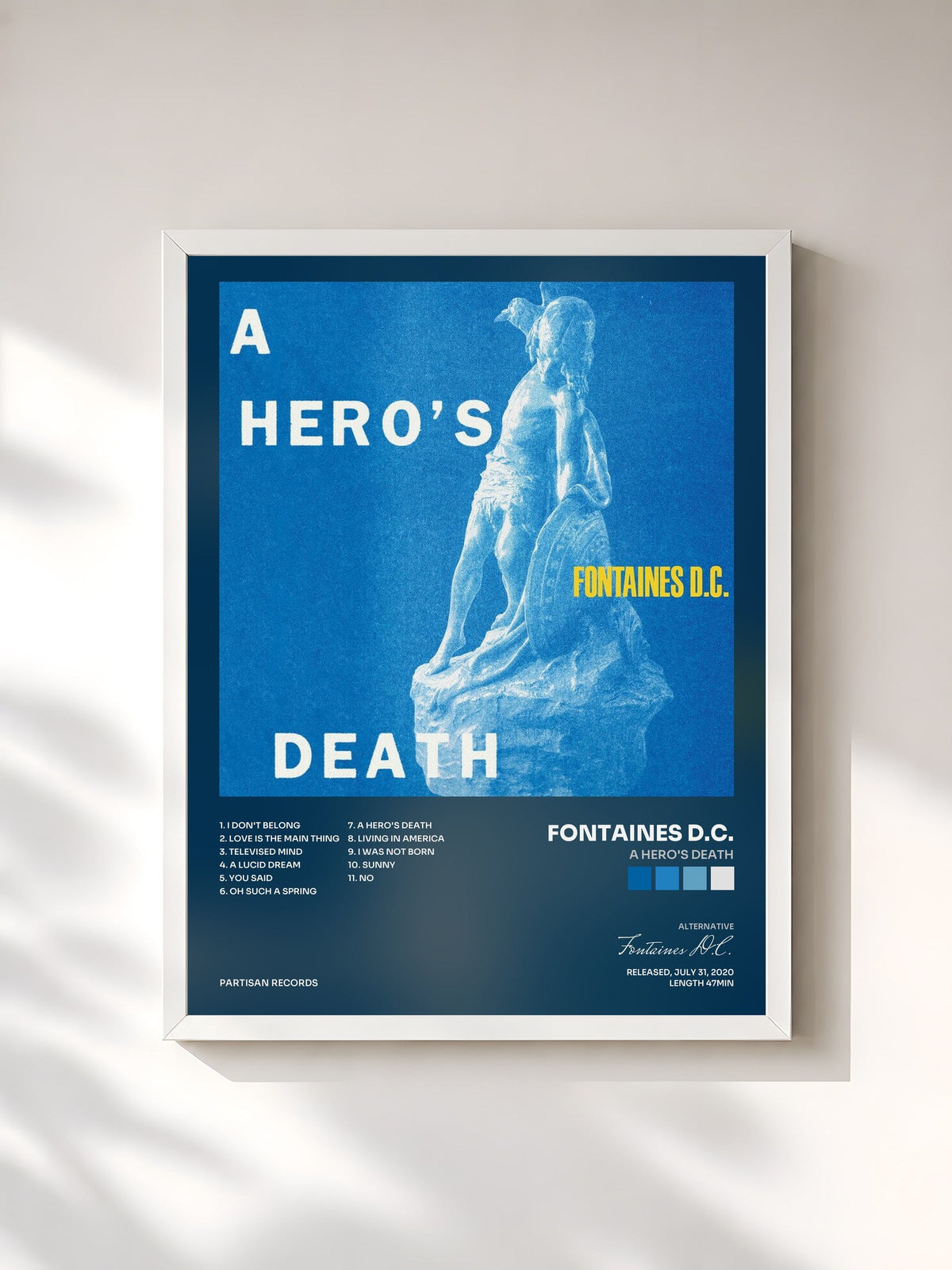 #blanc Tableau de l'album A Hero's Death de Fontaines D.C., cadre blanc, imprimé et encadré en France