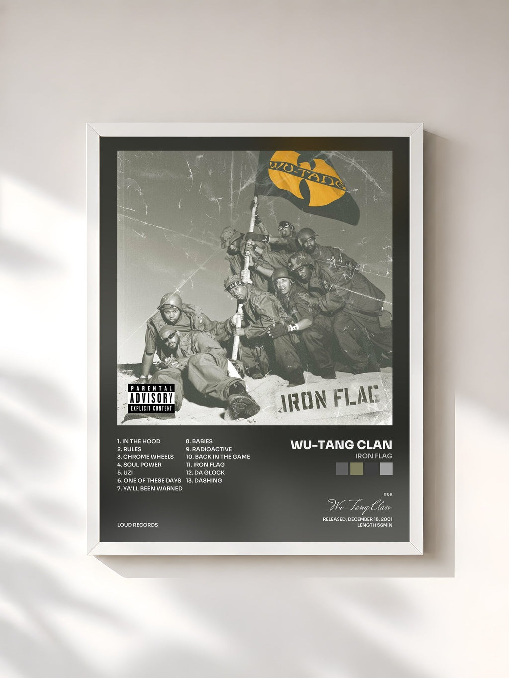 #blanc Tableau de l'album Iron Flag de Wu-Tang Clan, cadre blanc, imprimé et encadré en France