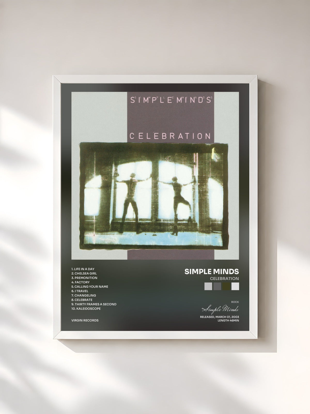 #blanc Celebration di Simple Minds in stampa incorniciata, cornice bianca, stampata e incorniciata in Francia