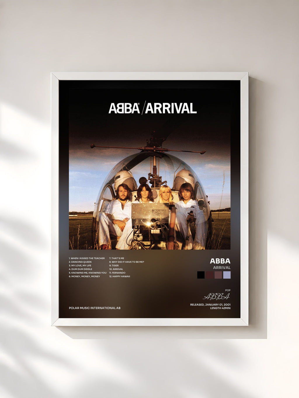 #blanc Arrival von ABBA als gerahmter Kunstdruck, weißer Rahmen, gedruckt und gerahmt in Frankreich