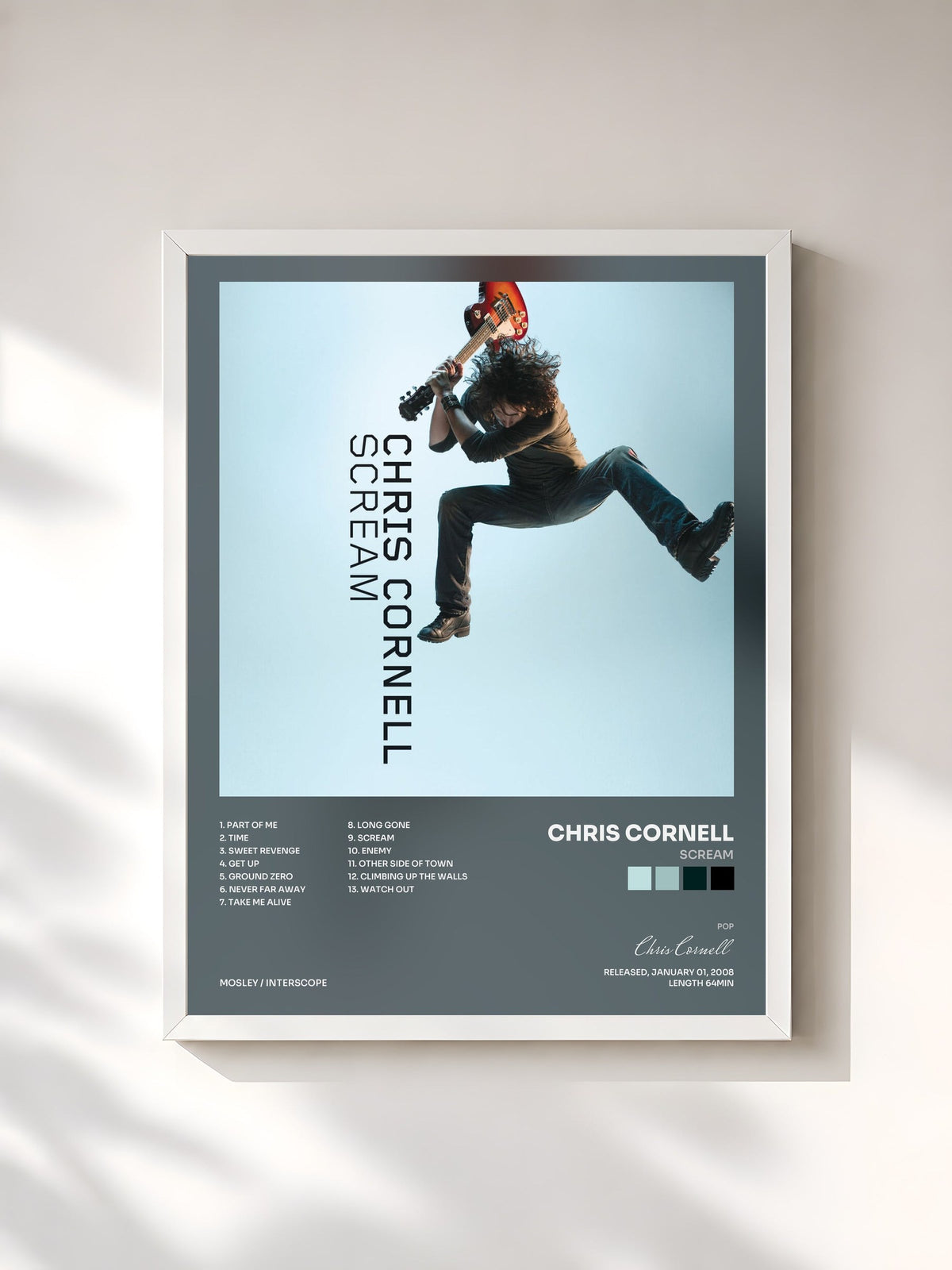 #blanc Scream by Chris Cornell as a framed art print, white frame, printed and framed in France