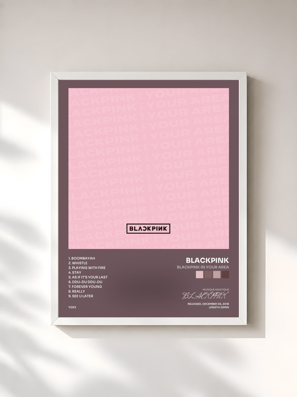 #blanc Tableau de l'album BLACKPINK IN YOUR AREA de BLACKPINK, cadre blanc, imprimé et encadré en France