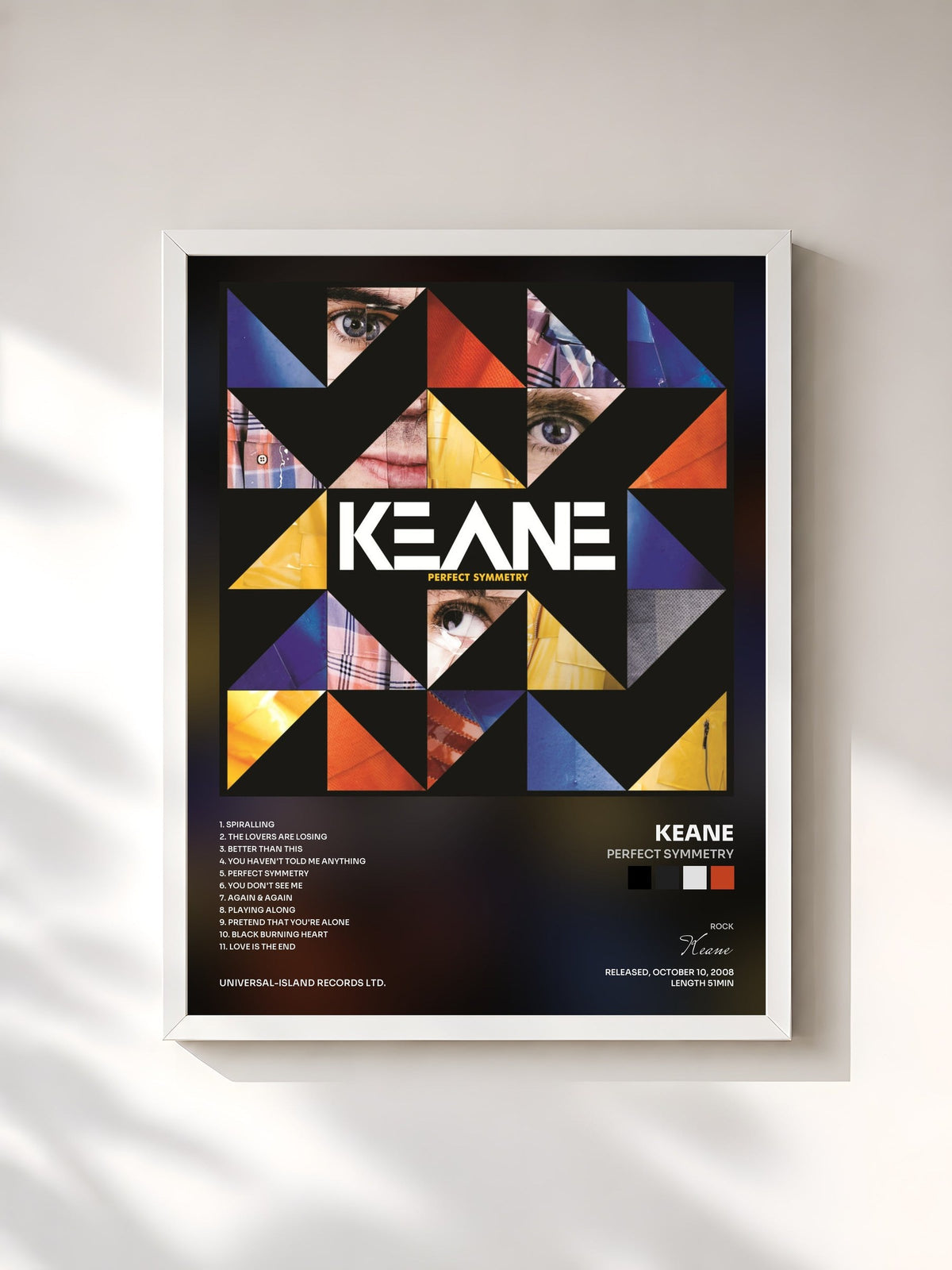 #blanc Tableau de l'album Perfect Symmetry de Keane, cadre blanc, imprimé et encadré en France