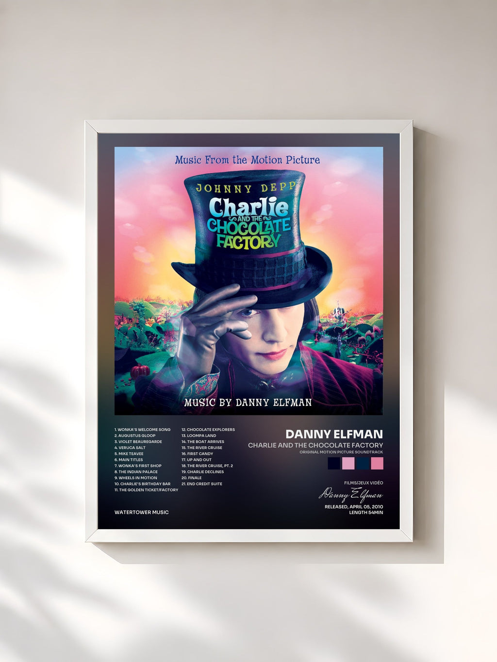 #blanc Charlie And The Chocolate Factory (Original Motion Picture Soundtrack) di Danny Elfman in stampa incorniciata, cornice bianca, stampata e incorniciata in Francia