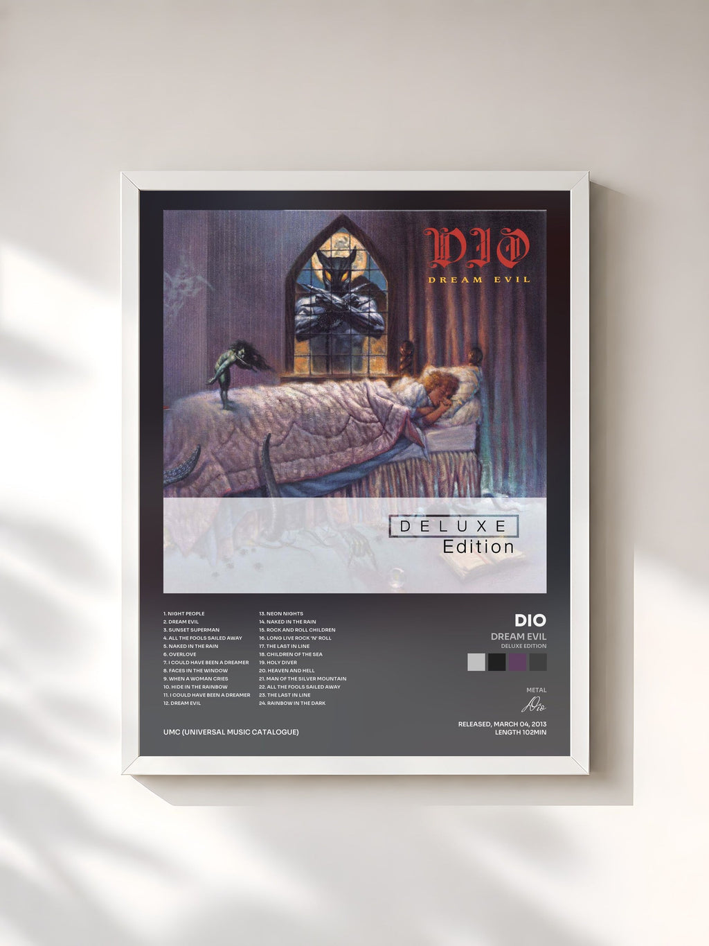 #blanc Tableau de l'album Dream Evil (Deluxe Edition) de Dio, cadre blanc, imprimé et encadré en France