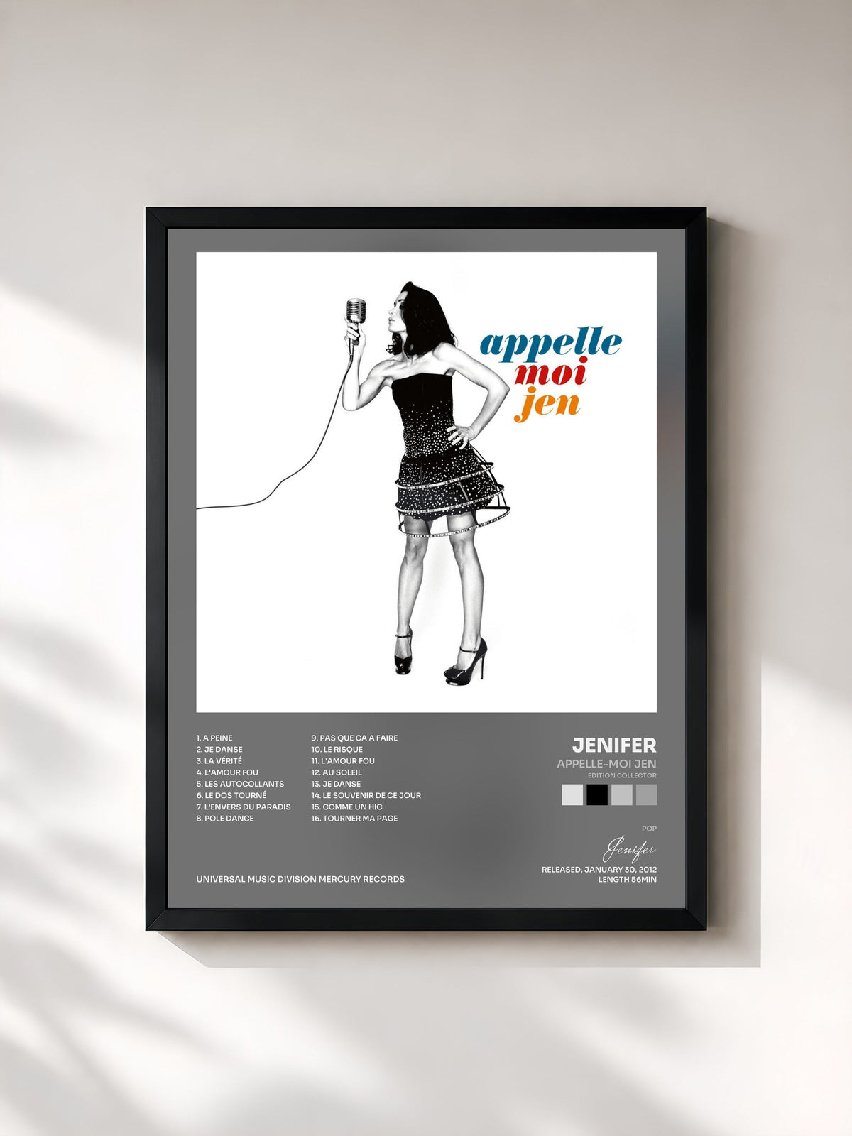 #noir Tableau de l'album Appelle-Moi Jen (Edition Collector) de Jenifer, cadre noir, imprimé et encadré en France