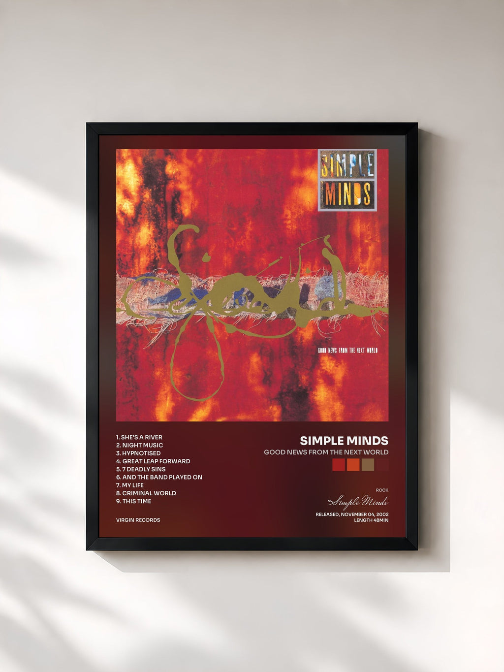 #noir Good News From The Next World by Simple Minds as a framed art print, black frame, printed and framed in France