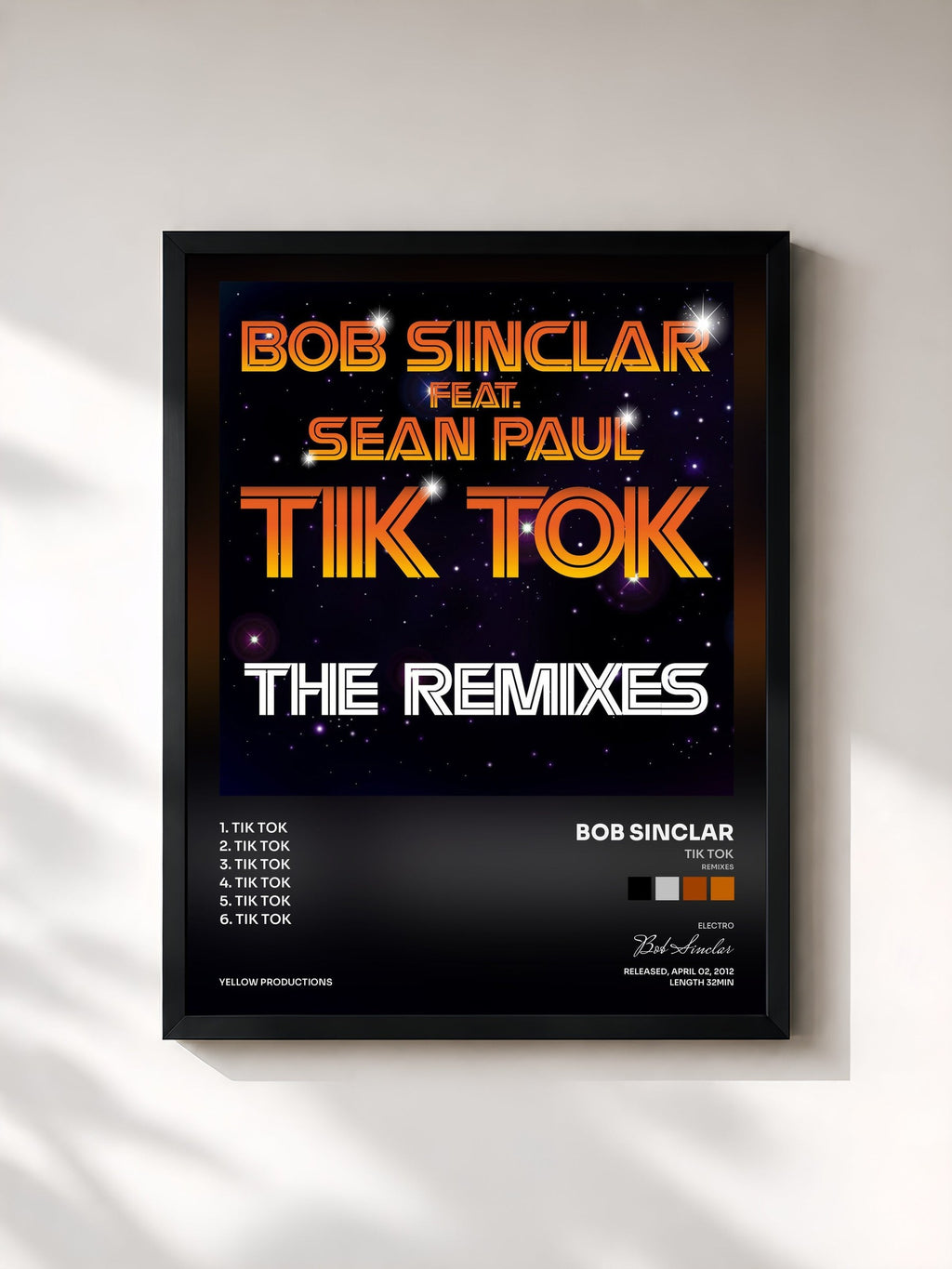 #noir Tik Tok (Remixes) de Bob Sinclar en lámina enmarcada, marco negro, impresa y enmarcada en Francia