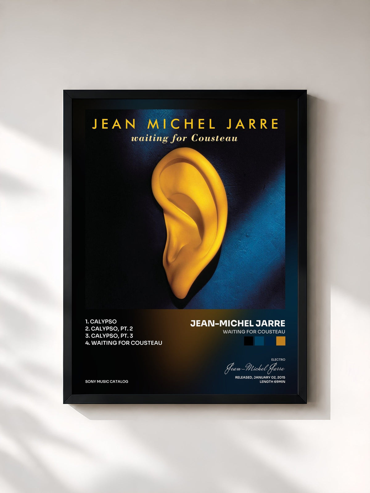 #noir Tableau de l'album Waiting for Cousteau de Jean-Michel Jarre, cadre noir, imprimé et encadré en France