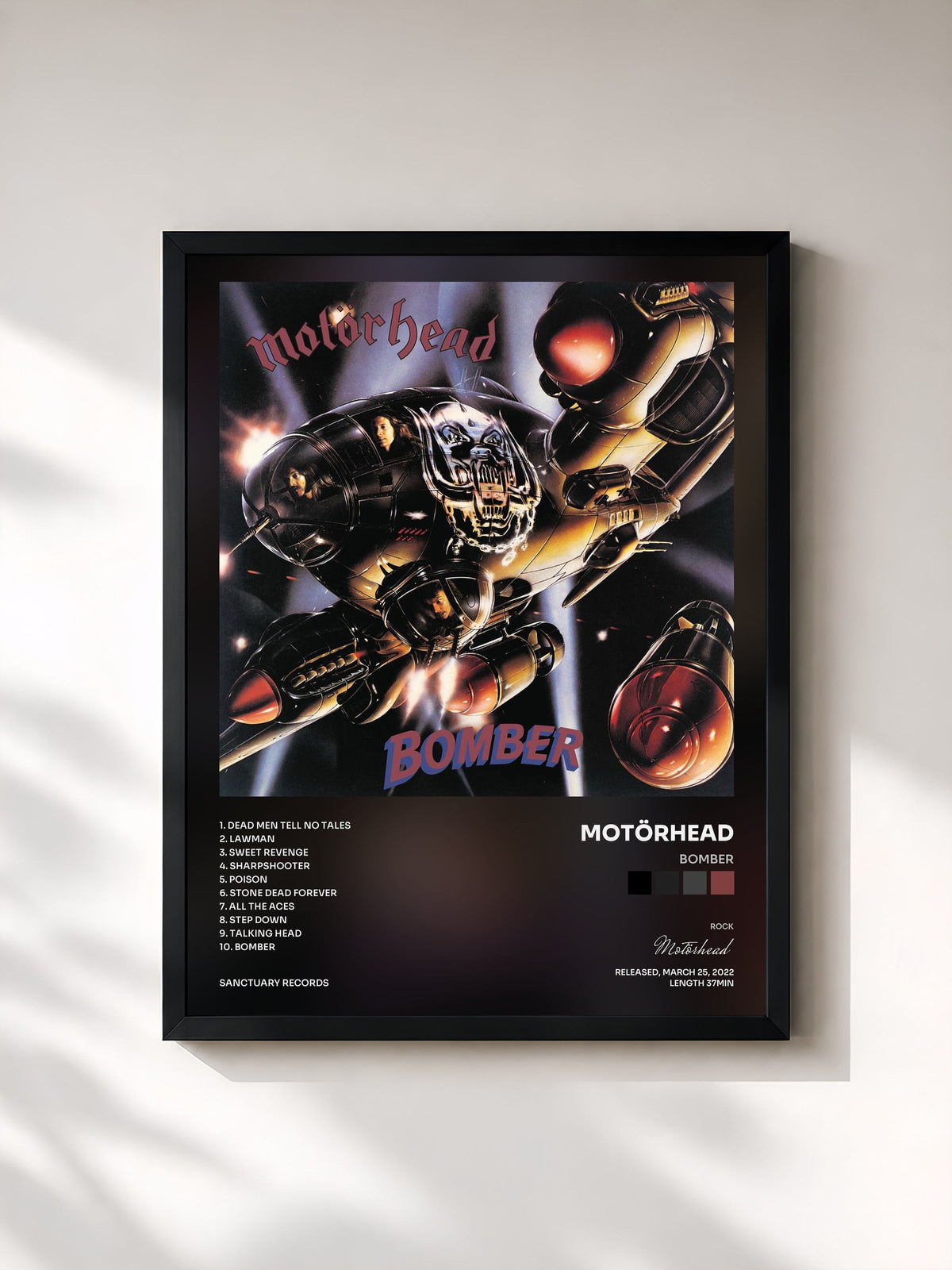 #noir Tableau de l'album Bomber de Motörhead, cadre noir, imprimé et encadré en France