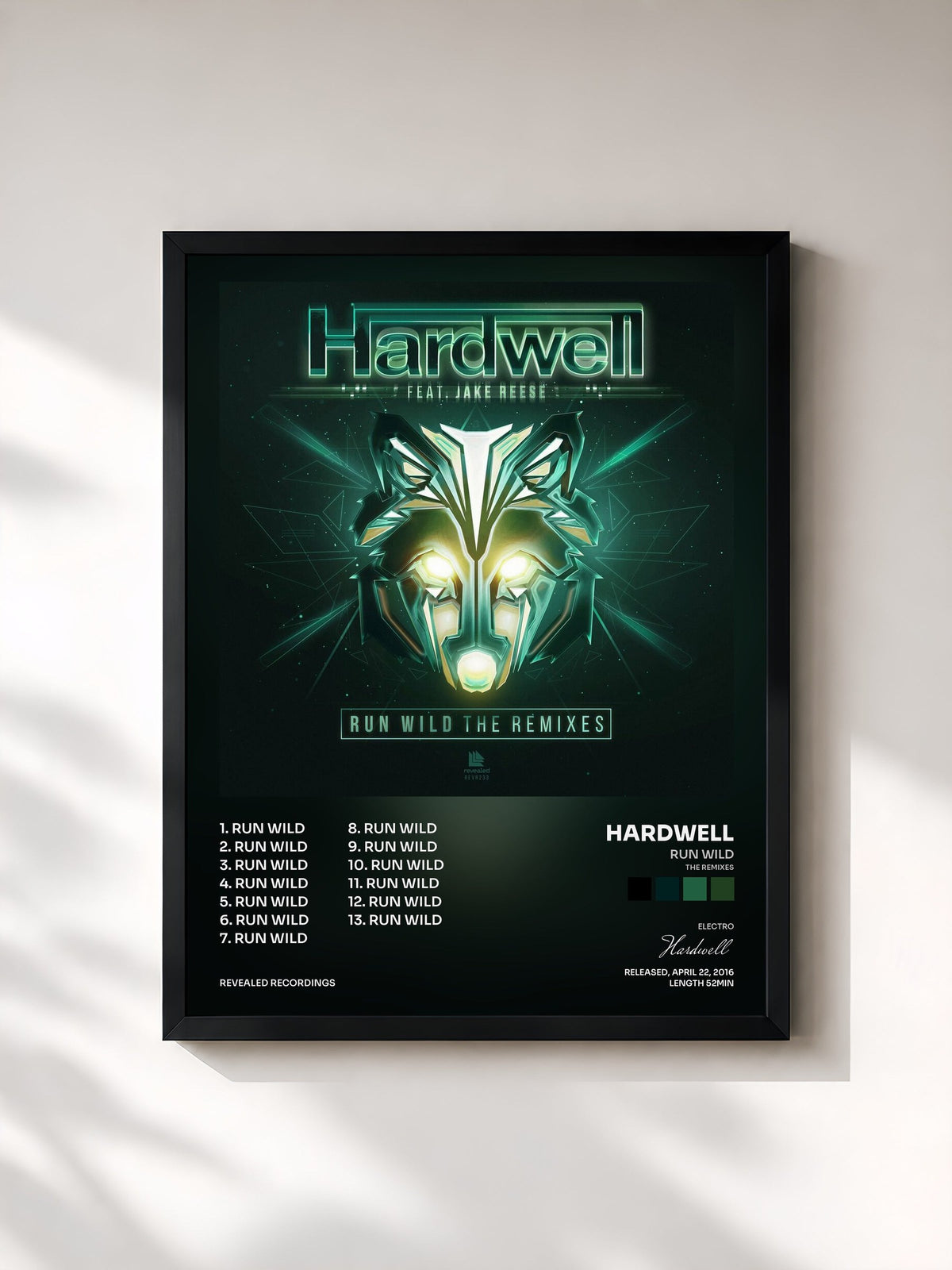 #noir Tableau de l'album Run Wild (The Remixes) de Hardwell, cadre noir, imprimé et encadré en France