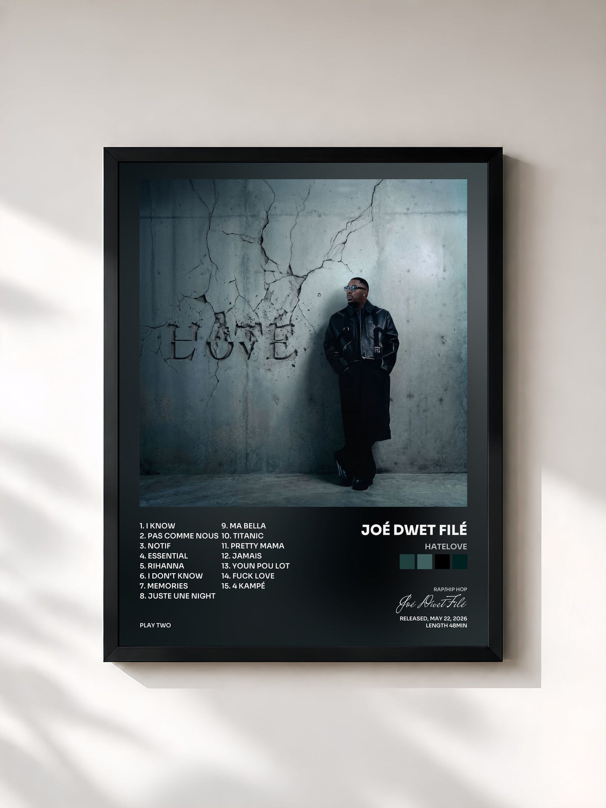 #noir HateLove by Joé Dwet Filé as a framed art print, black frame, printed and framed in France