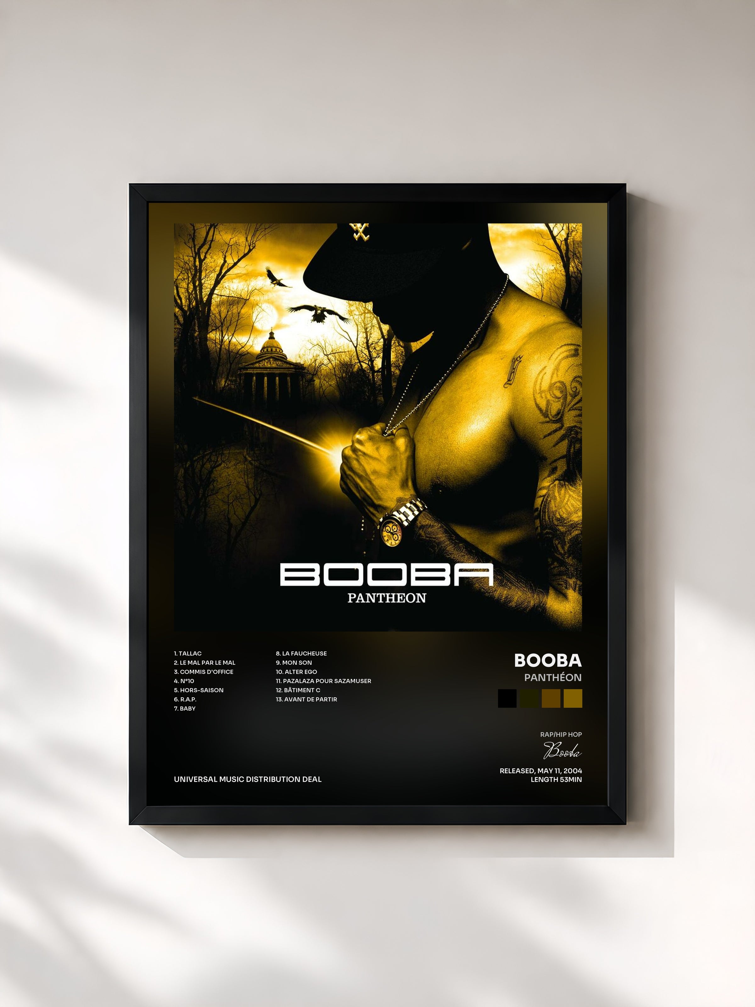 #noir Tableau de l'album Panthéon de Booba, cadre noir, imprimé et encadré en France