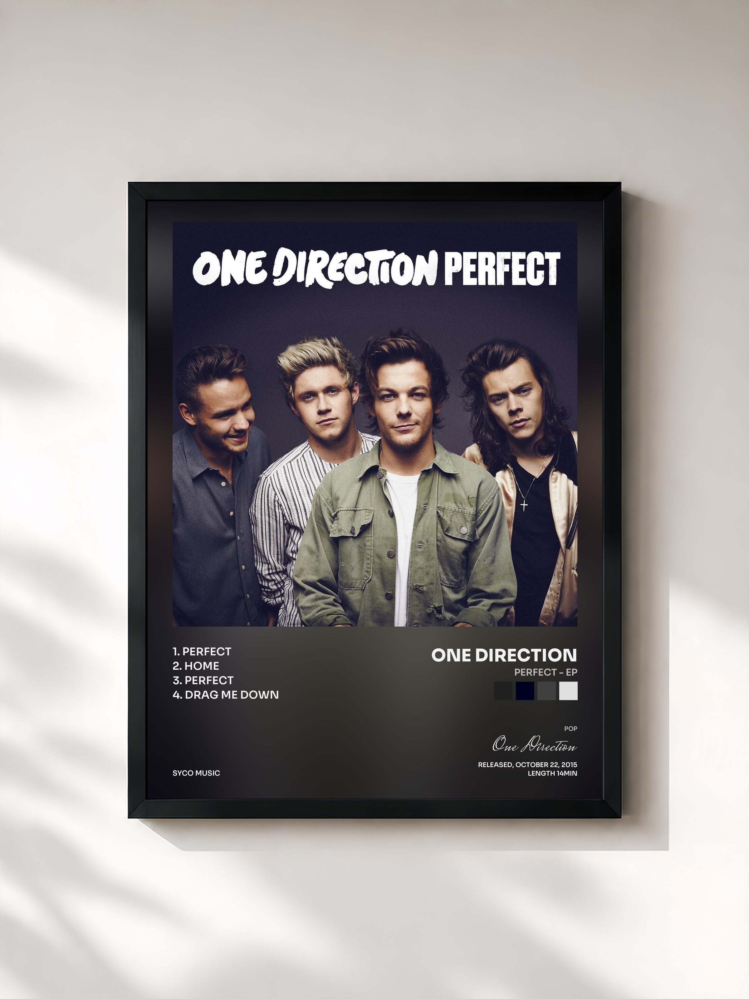 #noir Tableau de l'album Perfect - EP de One Direction, cadre noir, imprimé et encadré en France
