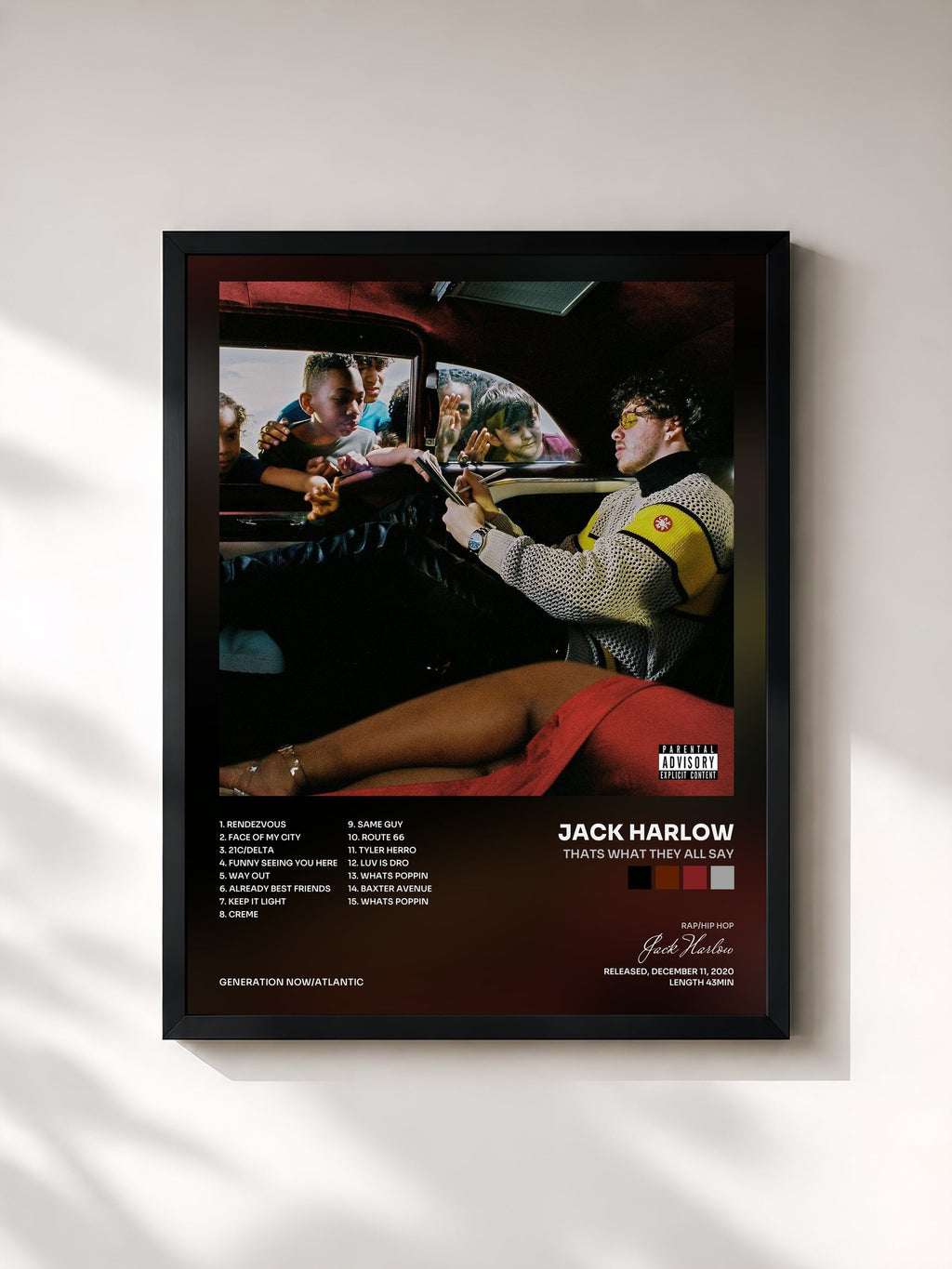 #noir Thats What They All Say de Jack Harlow en lámina enmarcada, marco negro, impresa y enmarcada en Francia