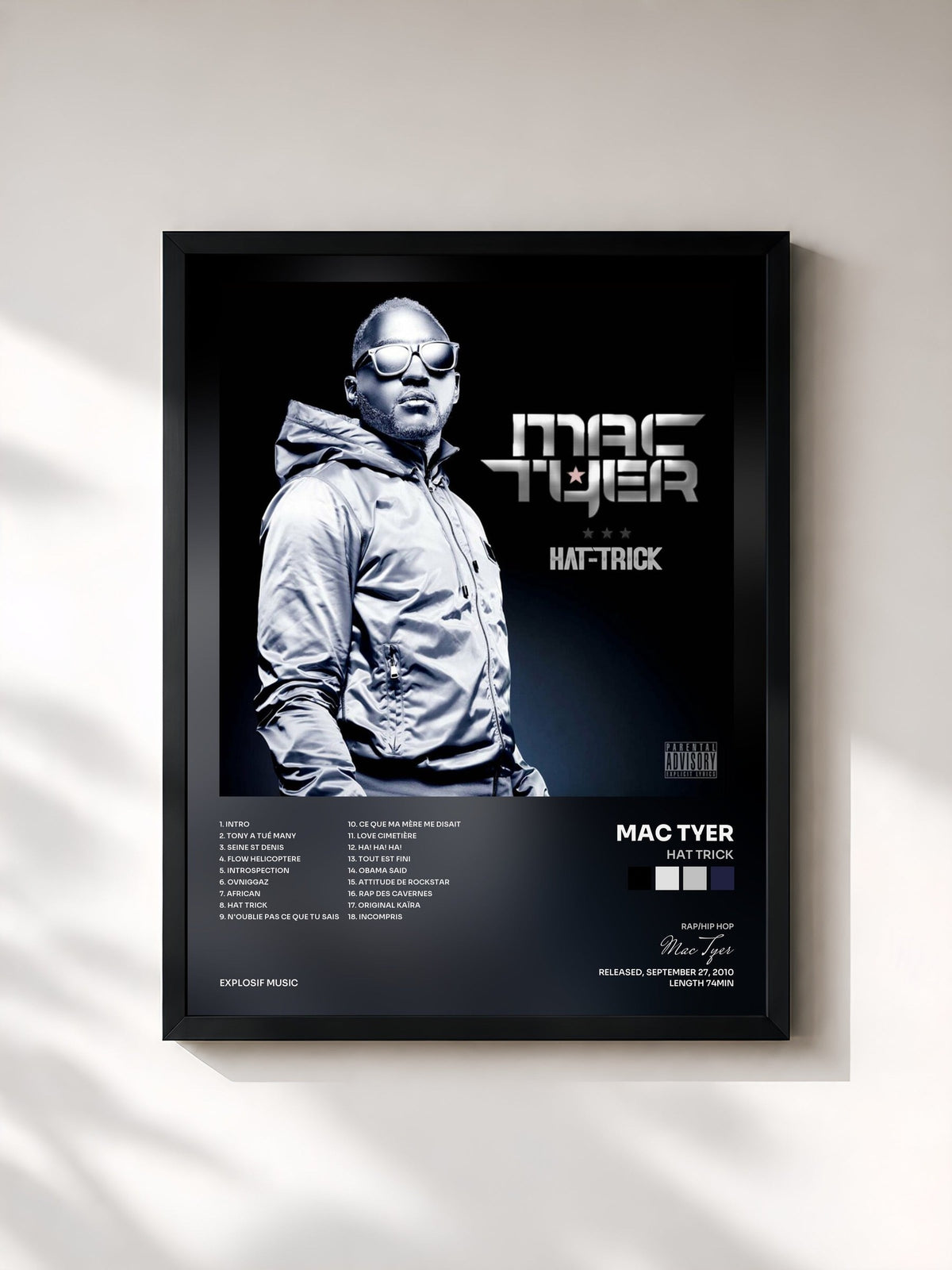 #noir Hat Trick von Mac Tyer als gerahmter Kunstdruck, schwarzer Rahmen, gedruckt und gerahmt in Frankreich