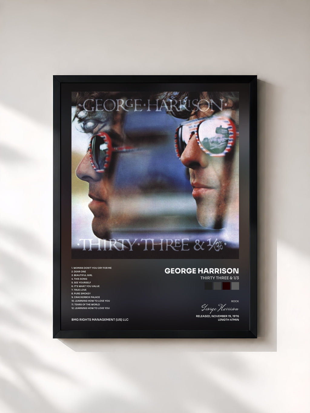 #noir Tableau de l'album Thirty Three & 1/3 de George Harrison, cadre noir, imprimé et encadré en France
