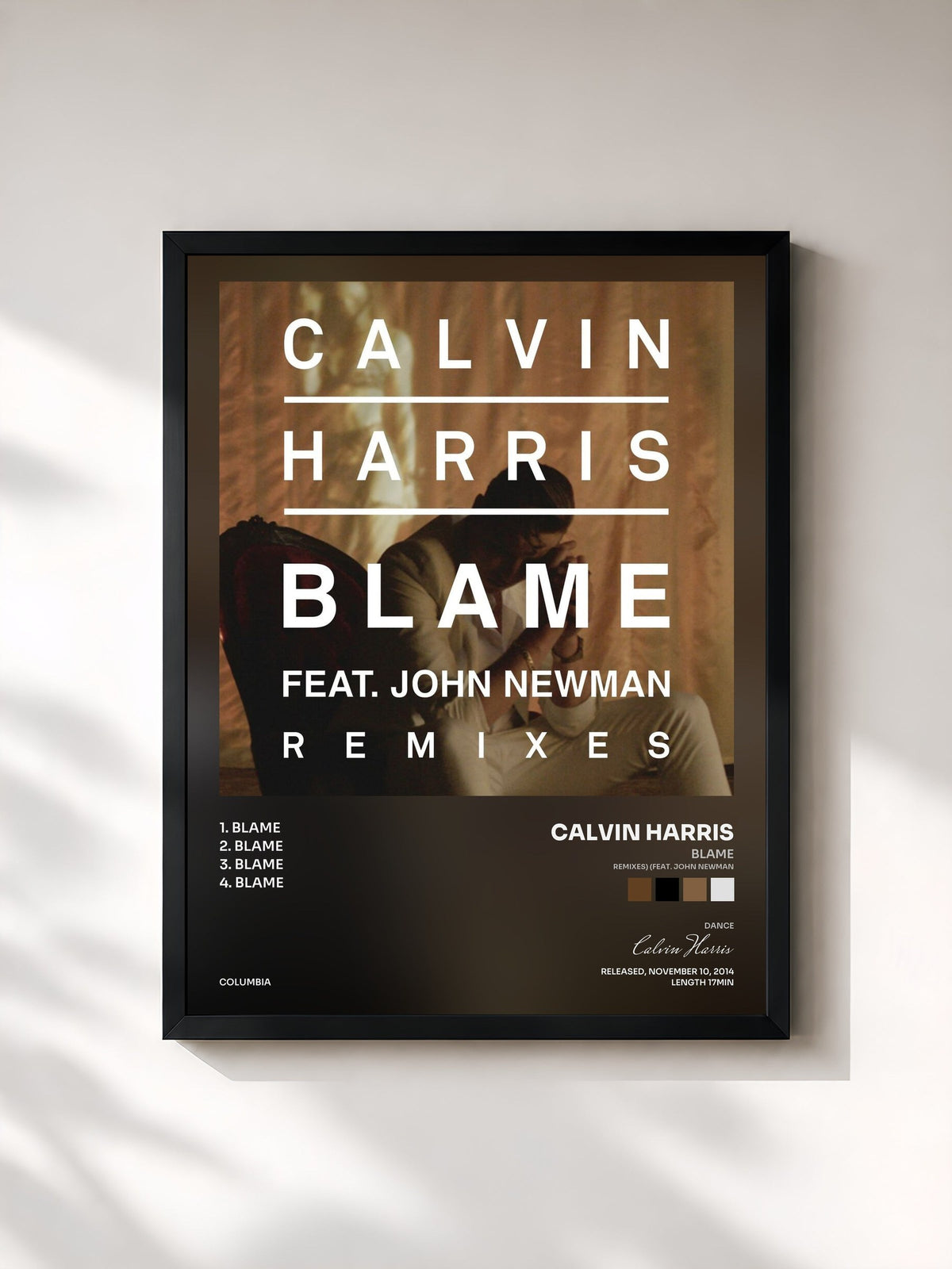 #noir Tableau de l'album Blame (Remixes) (feat. John Newman) de Calvin Harris, cadre noir, imprimé et encadré en France