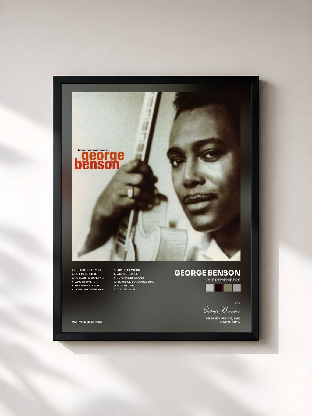 #noir Love Remembers von George Benson als gerahmter Kunstdruck, schwarzer Rahmen, gedruckt und gerahmt in Frankreich