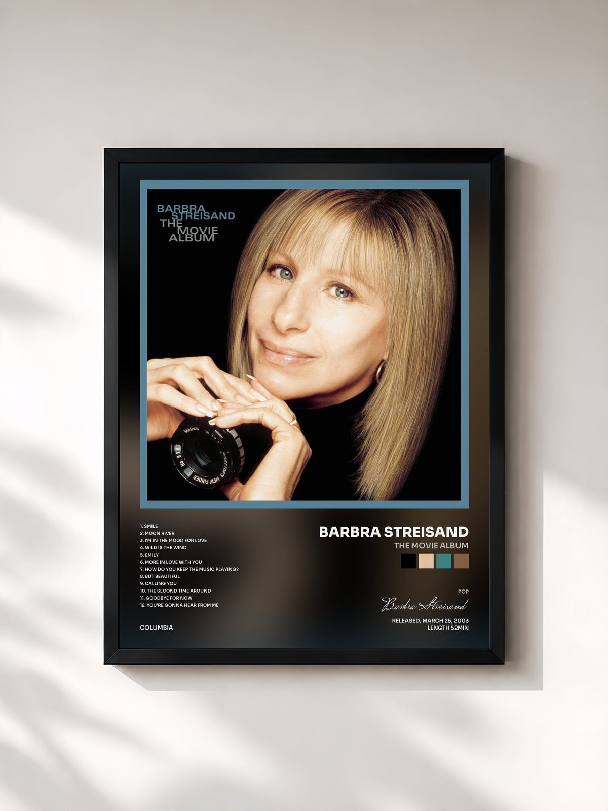 #noir The Movie Album de Barbra Streisand en lámina enmarcada, marco negro, impresa y enmarcada en Francia