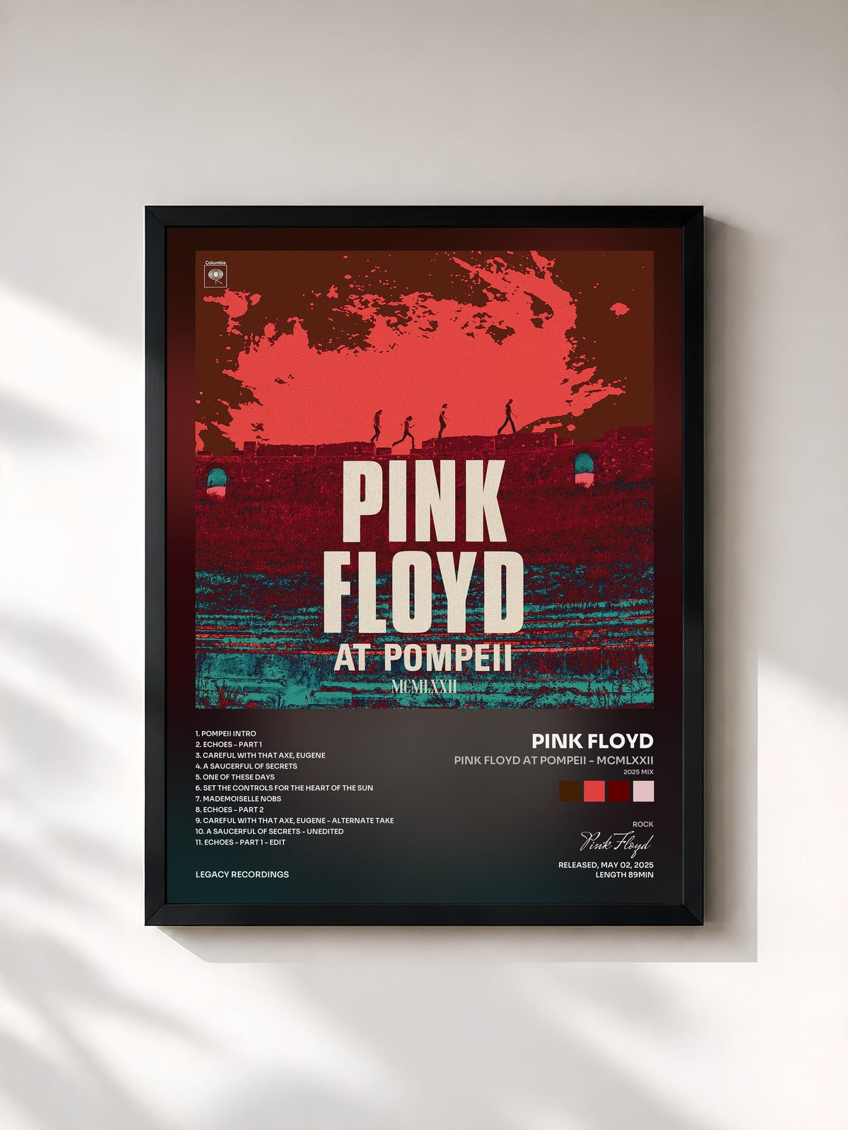 #noir Tableau de l'album Pink Floyd at Pompeii - MCMLXXII (2025 Mix) de Pink Floyd, cadre noir, imprimé et encadré en France