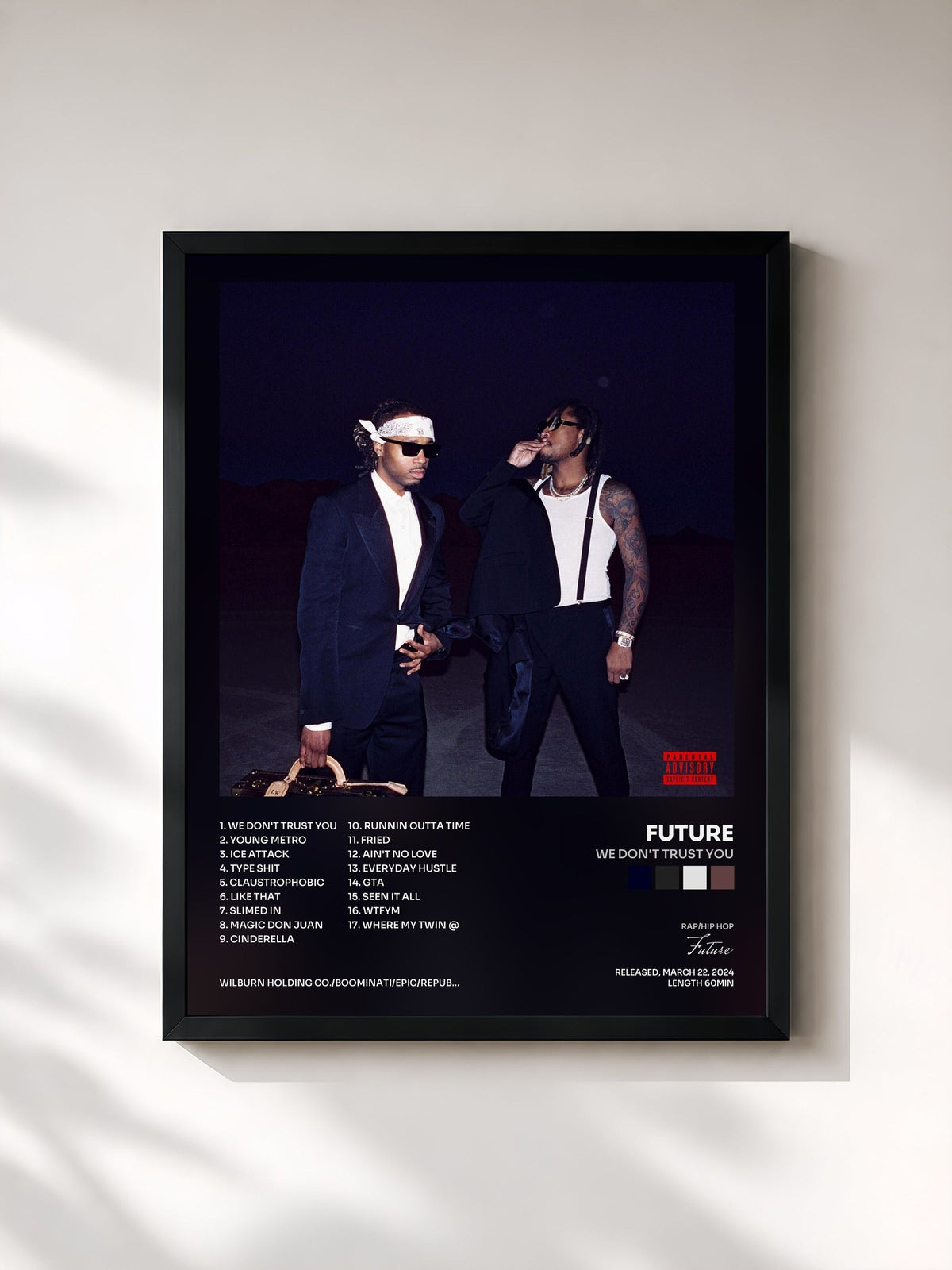 #noir Tableau de l'album WE DON'T TRUST YOU de Future, cadre noir, imprimé et encadré en France