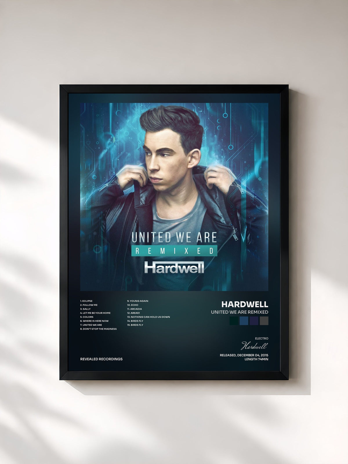 #noir Tableau de l'album United We Are Remixed de Hardwell, cadre noir, imprimé et encadré en France