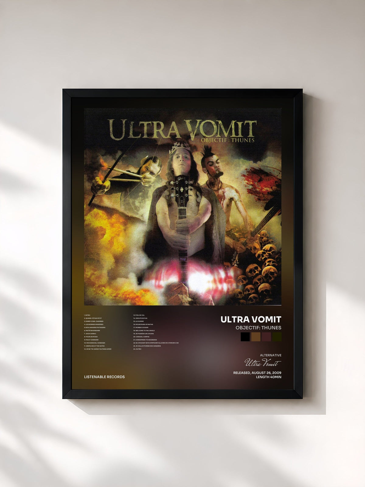 #noir Tableau de l'album Objectif: Thunes de Ultra Vomit, cadre noir, imprimé et encadré en France