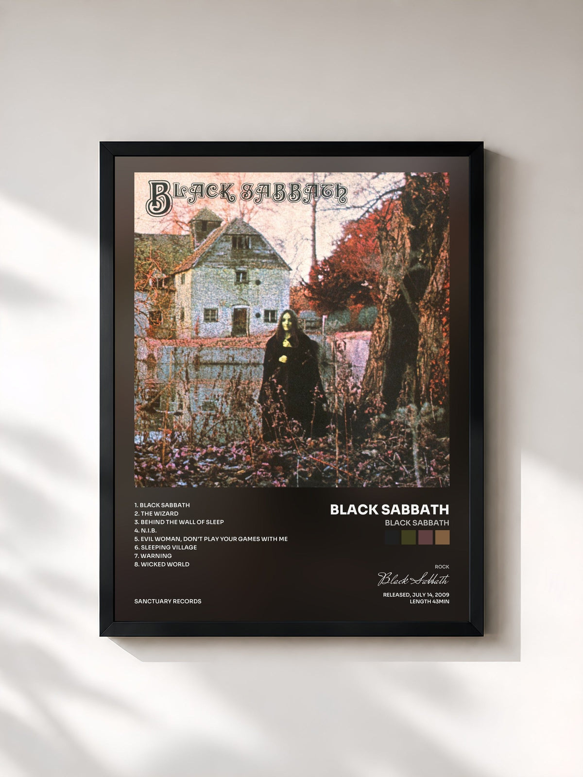 #noir Tableau de l'album Black Sabbath de Black Sabbath, cadre noir, imprimé et encadré en France