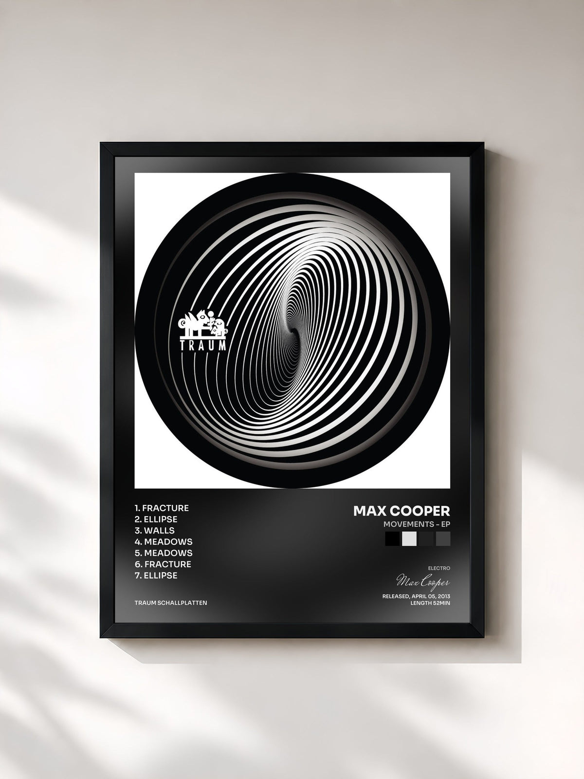 #noir Tableau de l'album Movements - EP de Max Cooper, cadre noir, imprimé et encadré en France