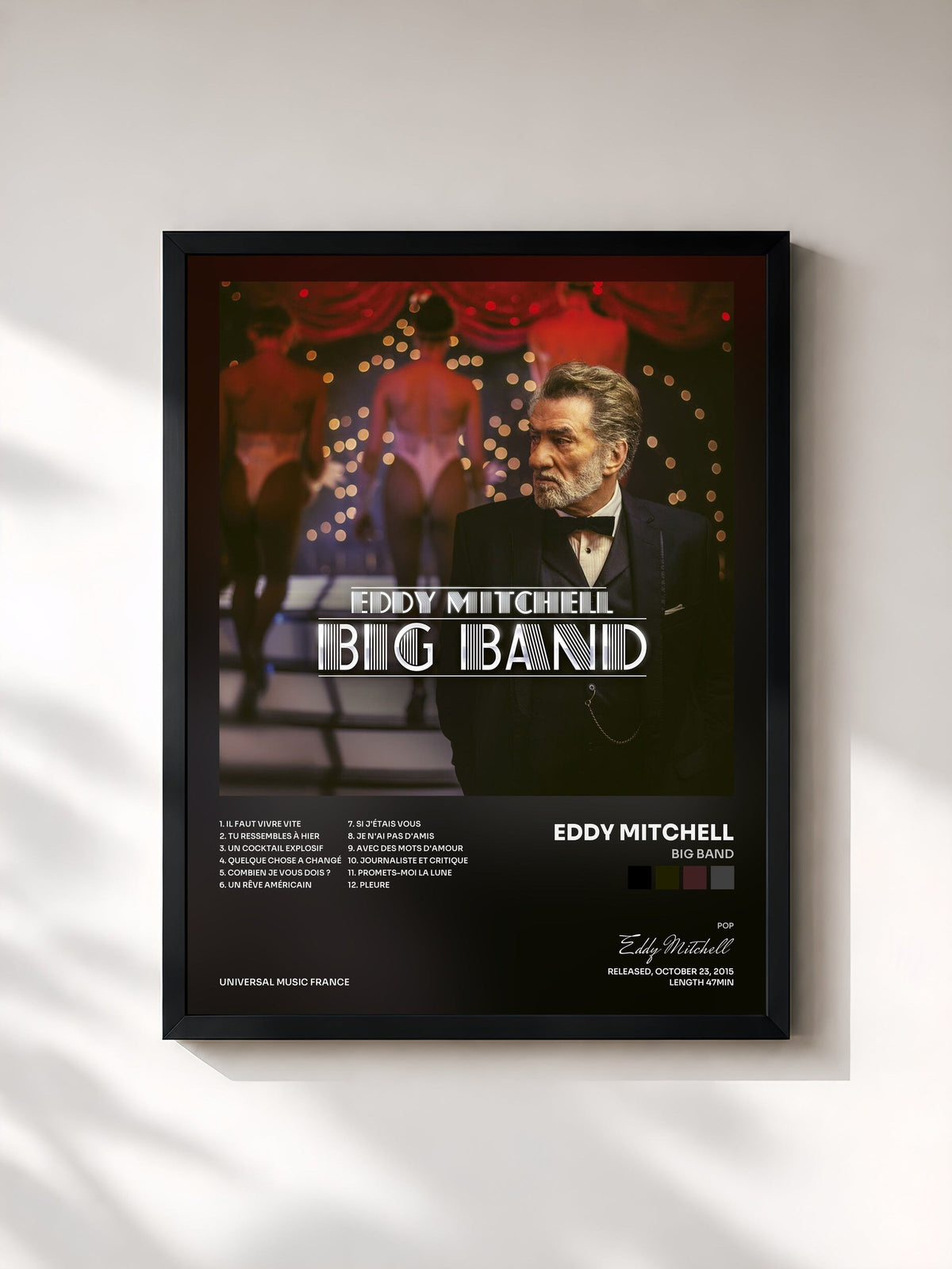 #noir Tableau de l'album Big Band de Eddy Mitchell, cadre noir, imprimé et encadré en France
