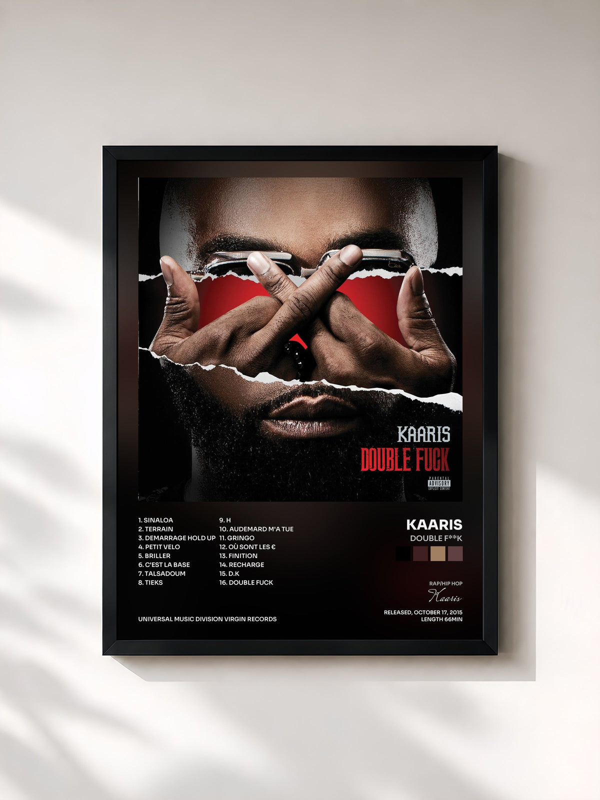 #noir Tableau de l'album Double F**k de Kaaris, cadre noir, imprimé et encadré en France