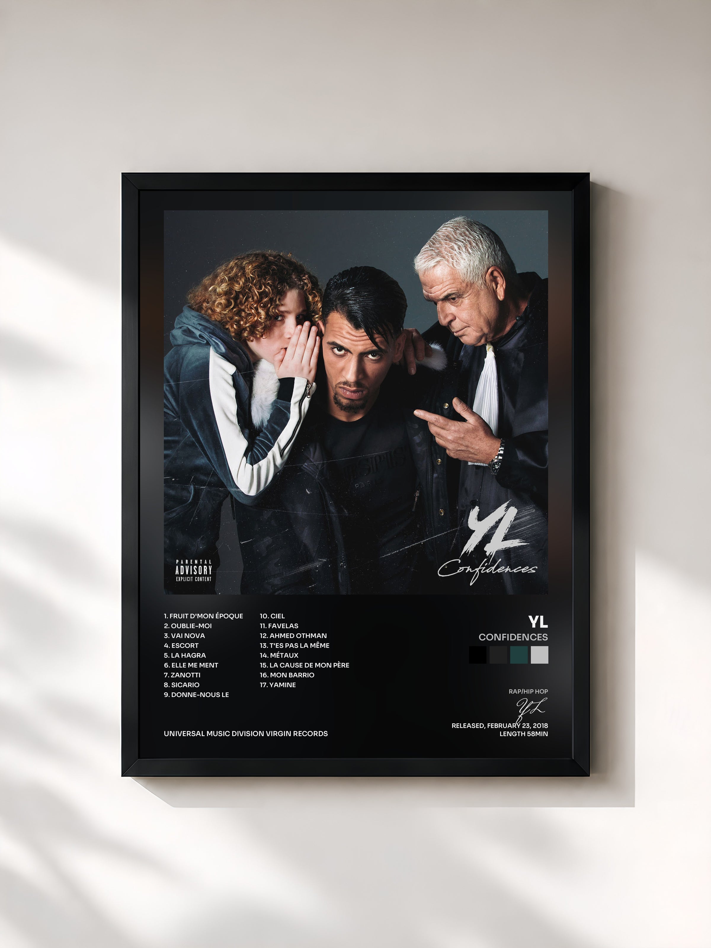 #noir Tableau de l'album Confidences de YL, cadre noir, imprimé et encadré en France