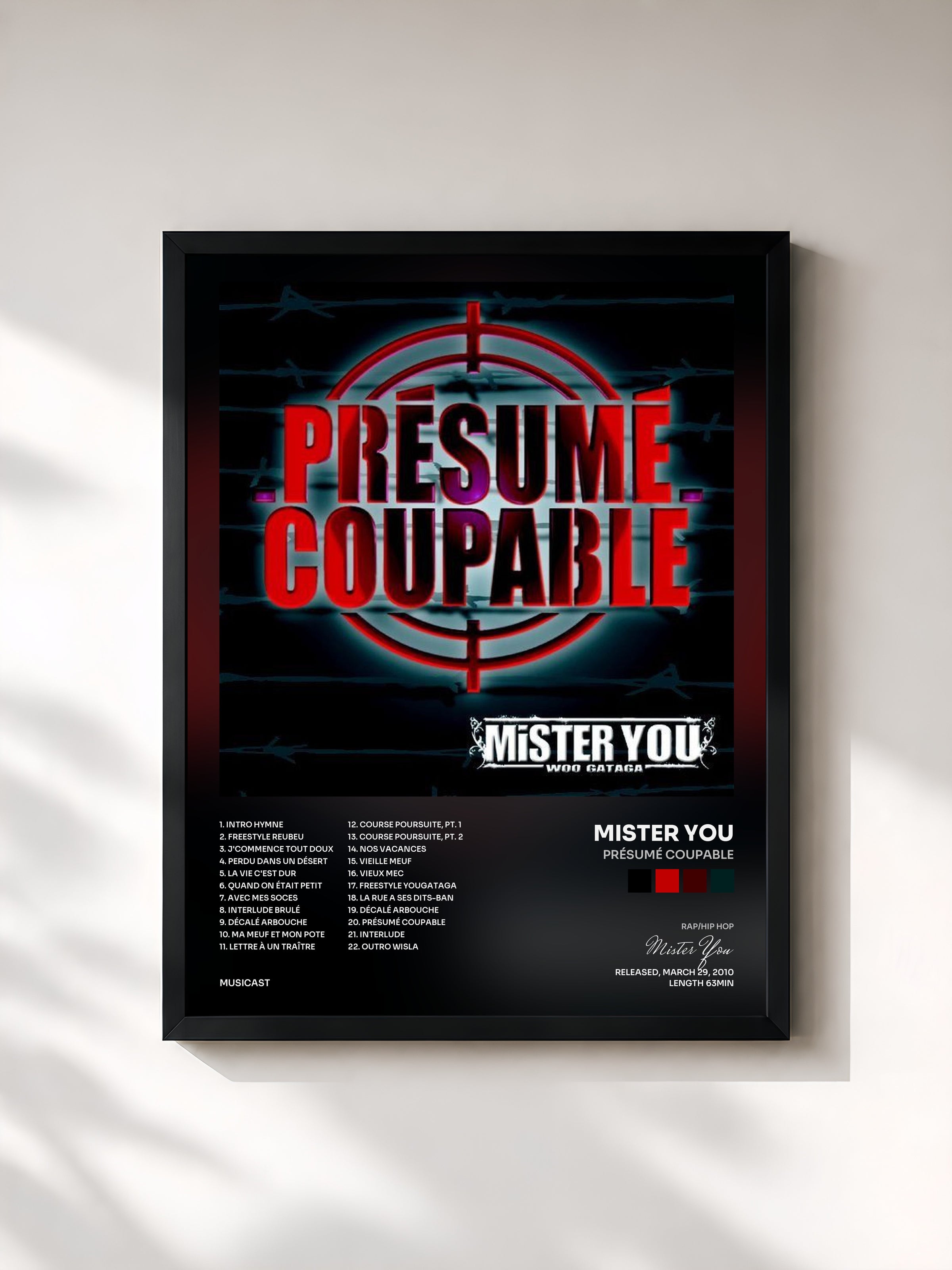 #noir Présumé coupable by Mister You as a framed art print, black frame, printed and framed in France