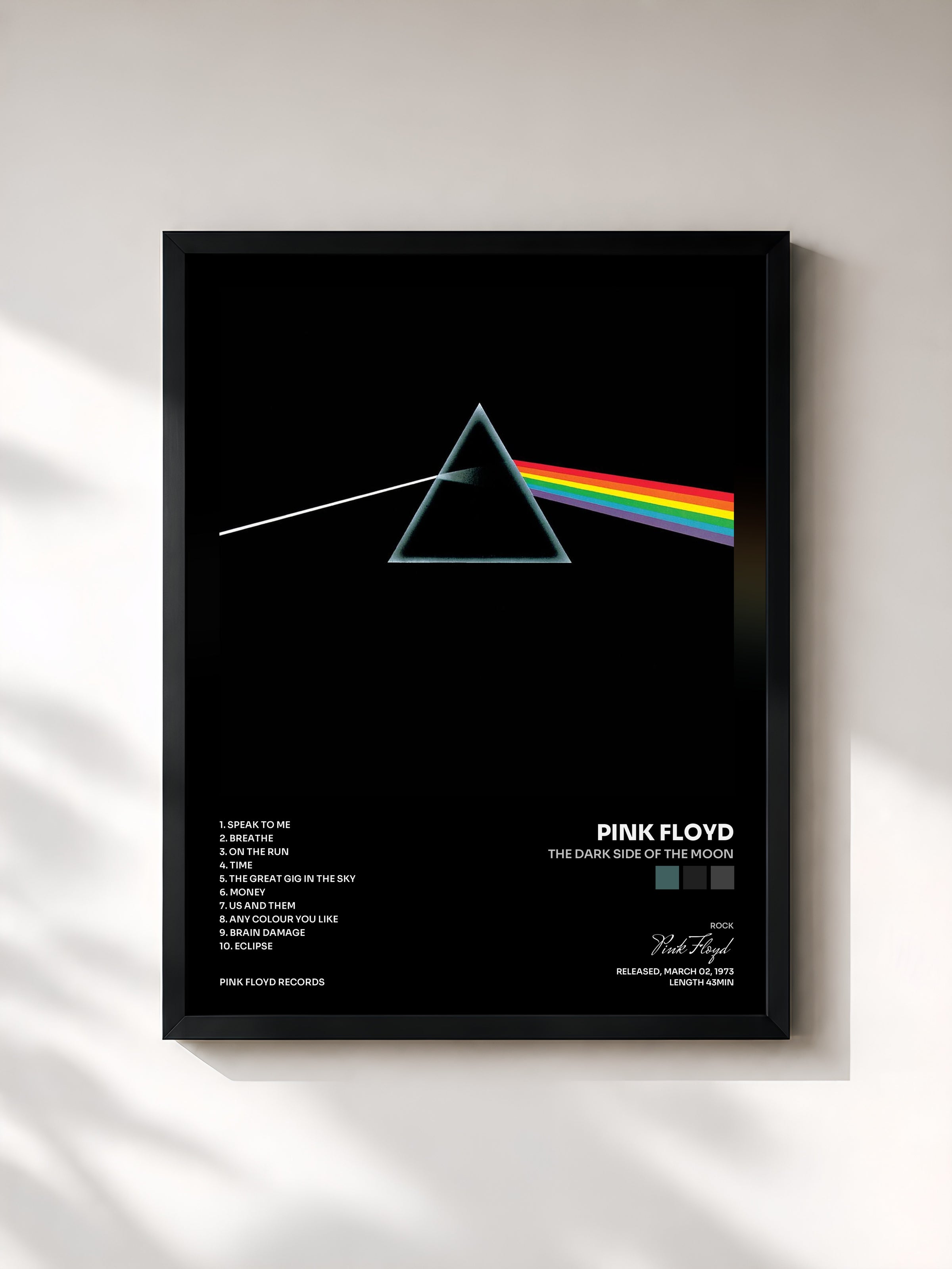#noir Tableau de l'album The Dark Side of the Moon de Pink Floyd, cadre noir, imprimé et encadré en France