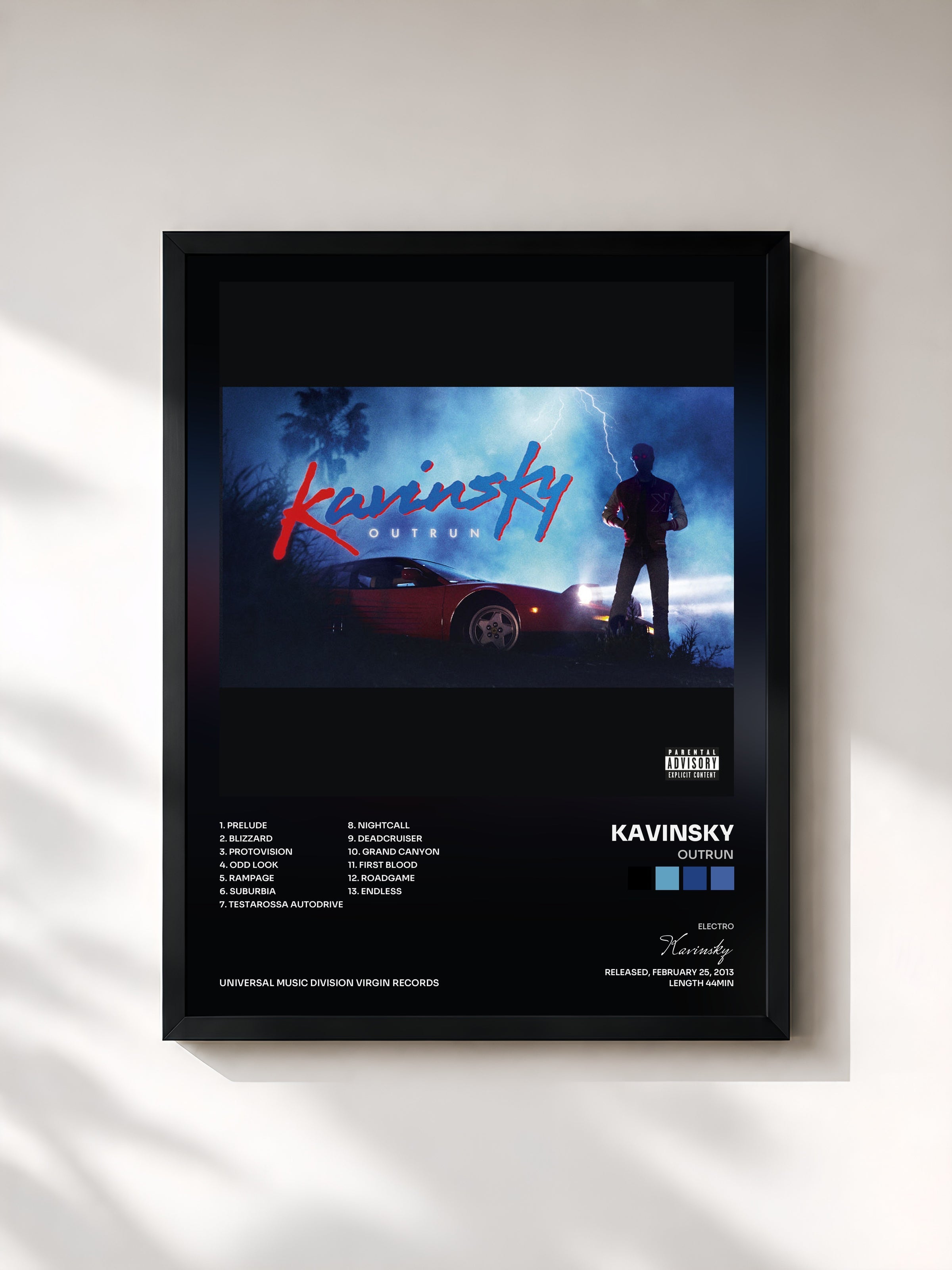 #noir Tableau de l'album OutRun de Kavinsky, cadre noir, imprimé et encadré en France